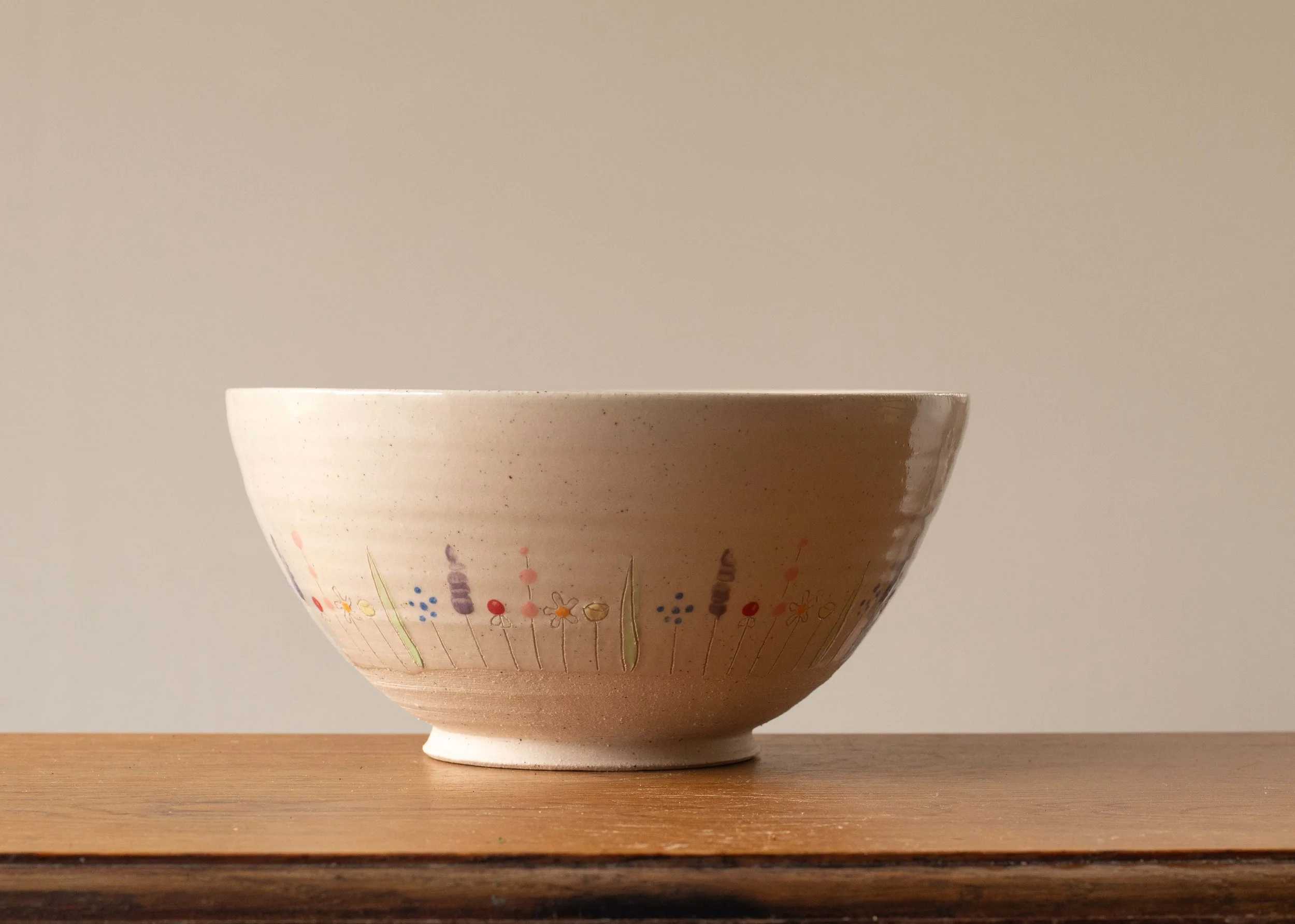 Large White Serving Bowl with Midsummer Flower Design, view 2.jpg