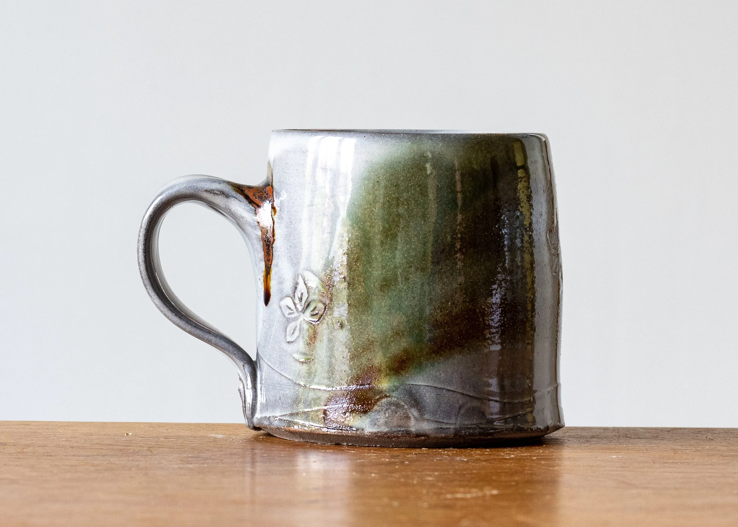 1.25 Green Handmade Stoneware Pottery Mug, view 3.jpg