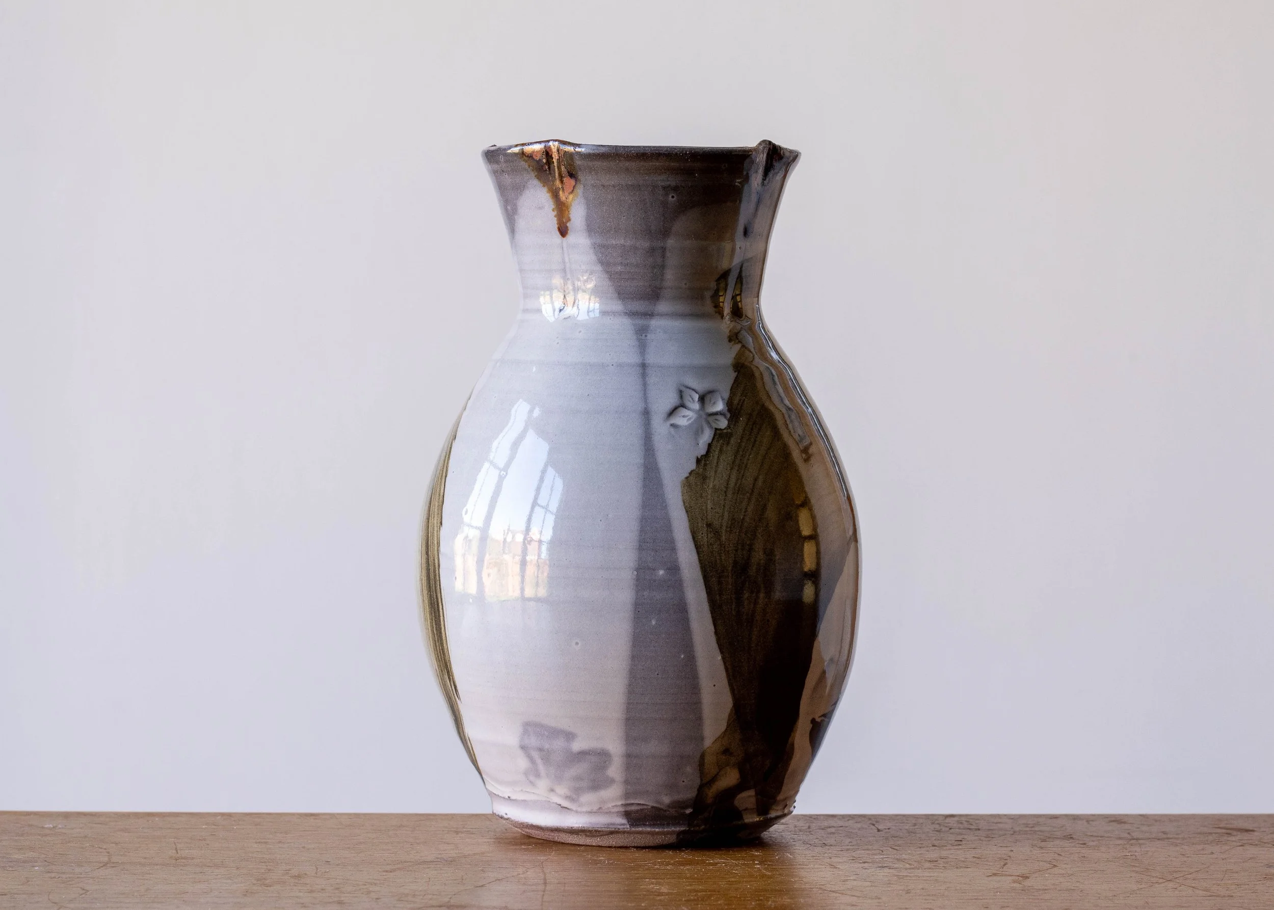 Handmade Pottery Vase with Brown Brush Marks, view 3.jpg