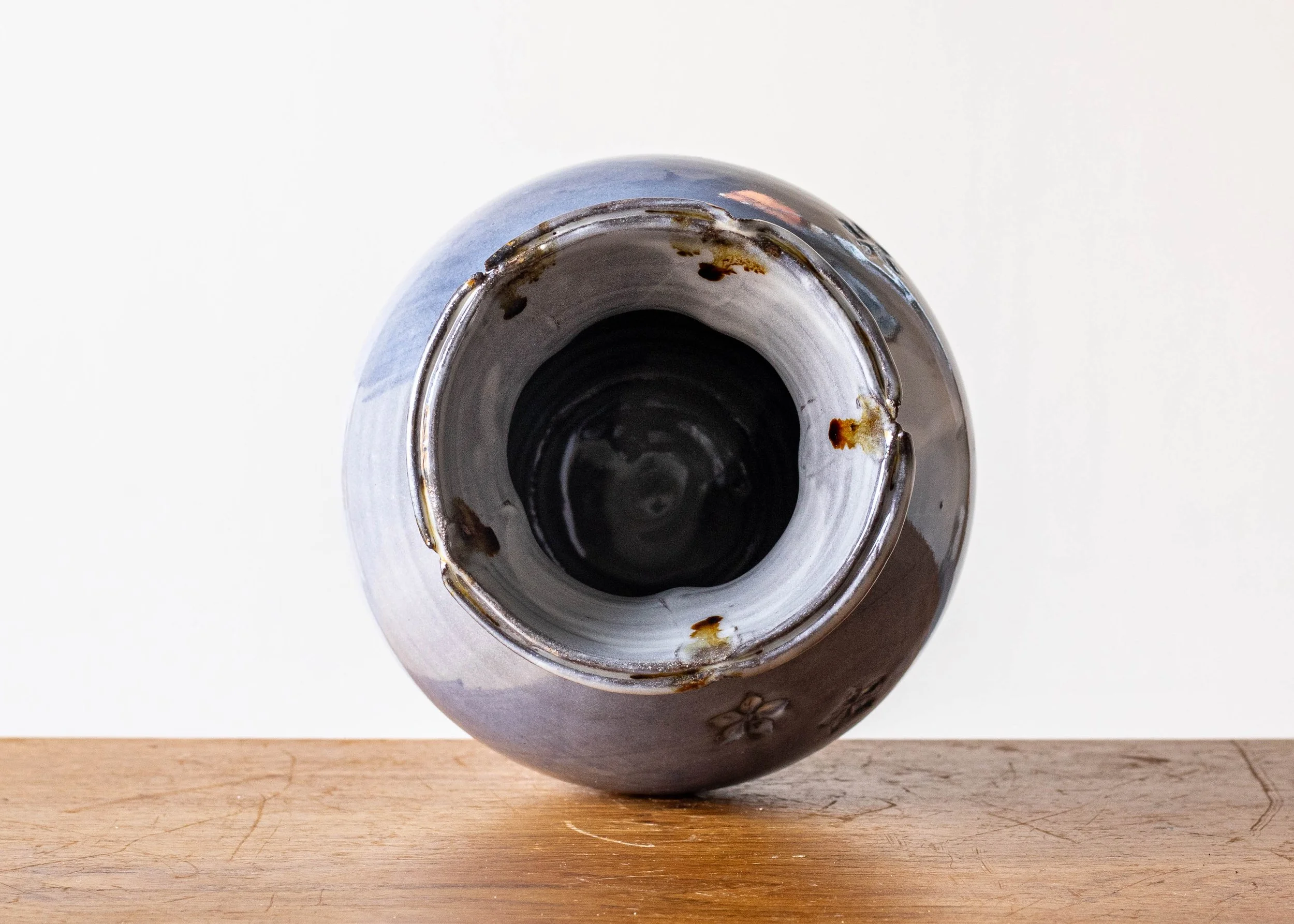 Handmade Pottery Vase with Blue Brush Marks, view 6.jpg