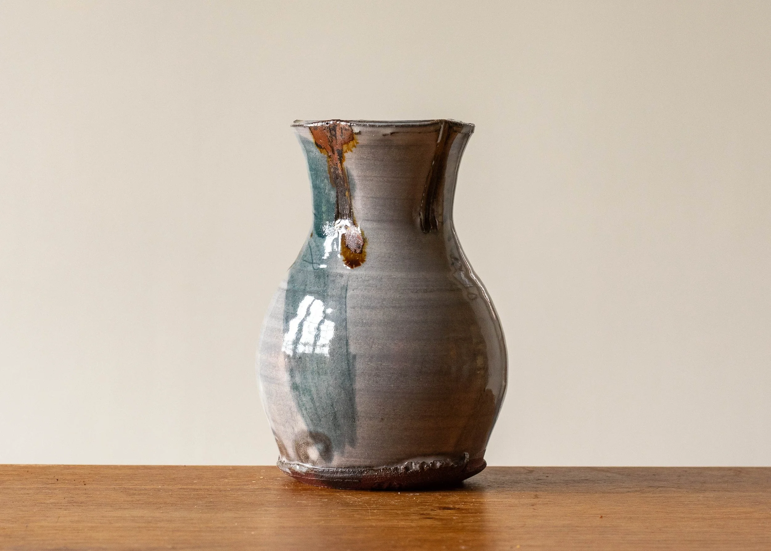 Small Handmade Pottery Vase with Turquoise Brush Mark, view 4.jpg
