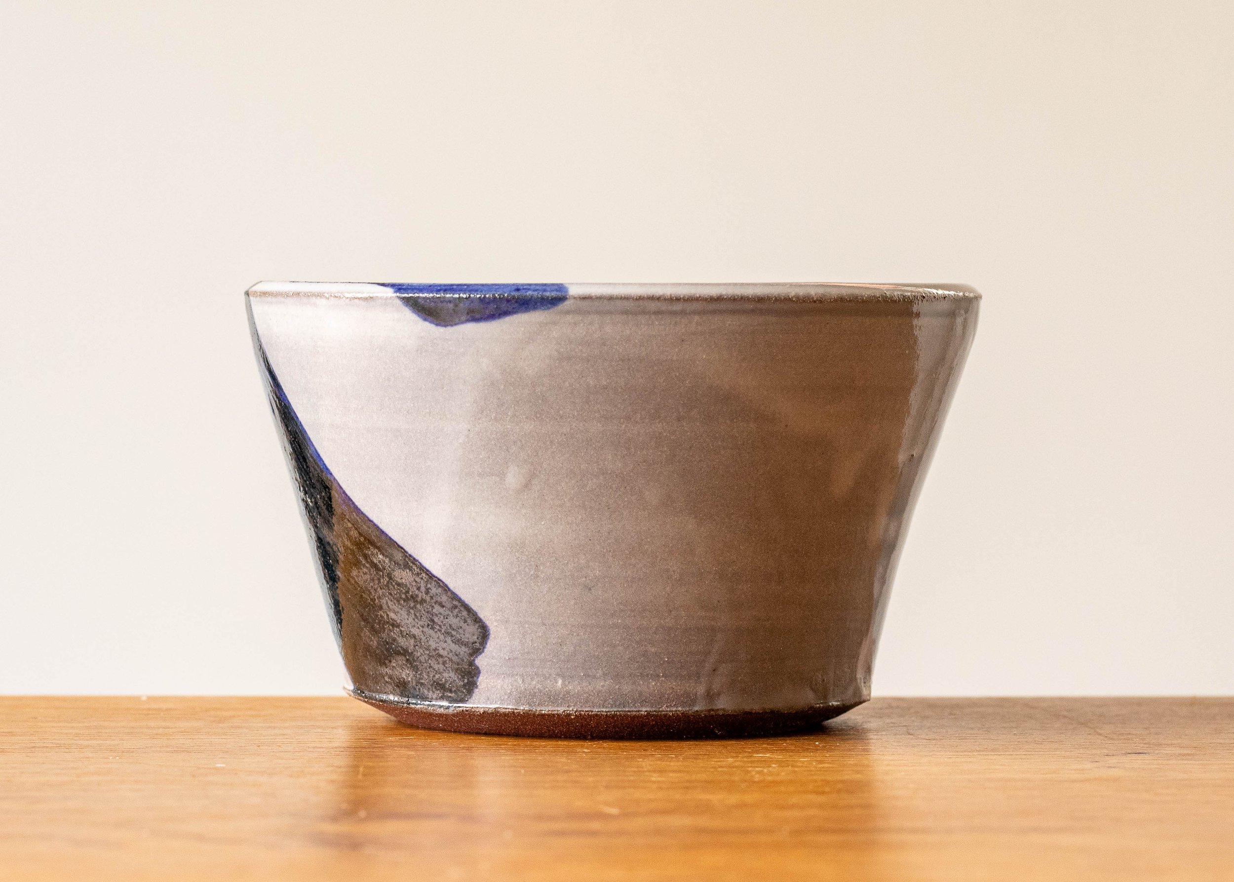 Small Handmade Pottery Bowl, with Blue Brush Marks, New Work 2025, view 4.jpg