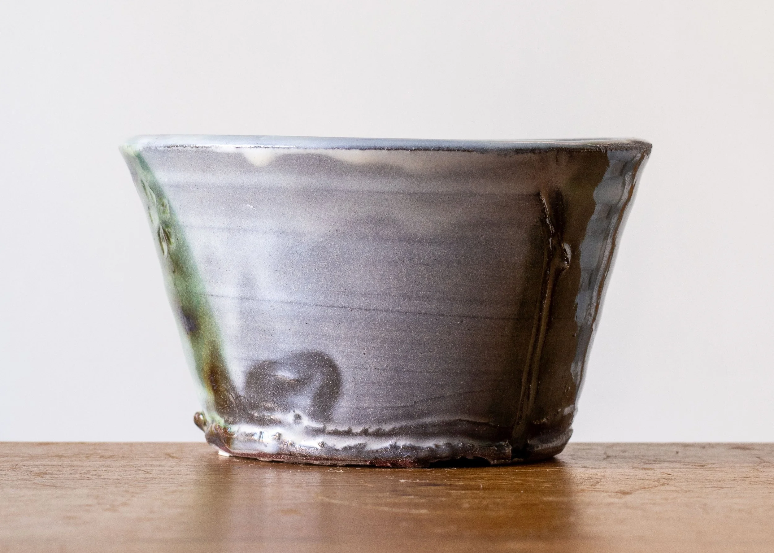 Handmade Pottery Bowl with Green Brush Marks, view 7.jpg