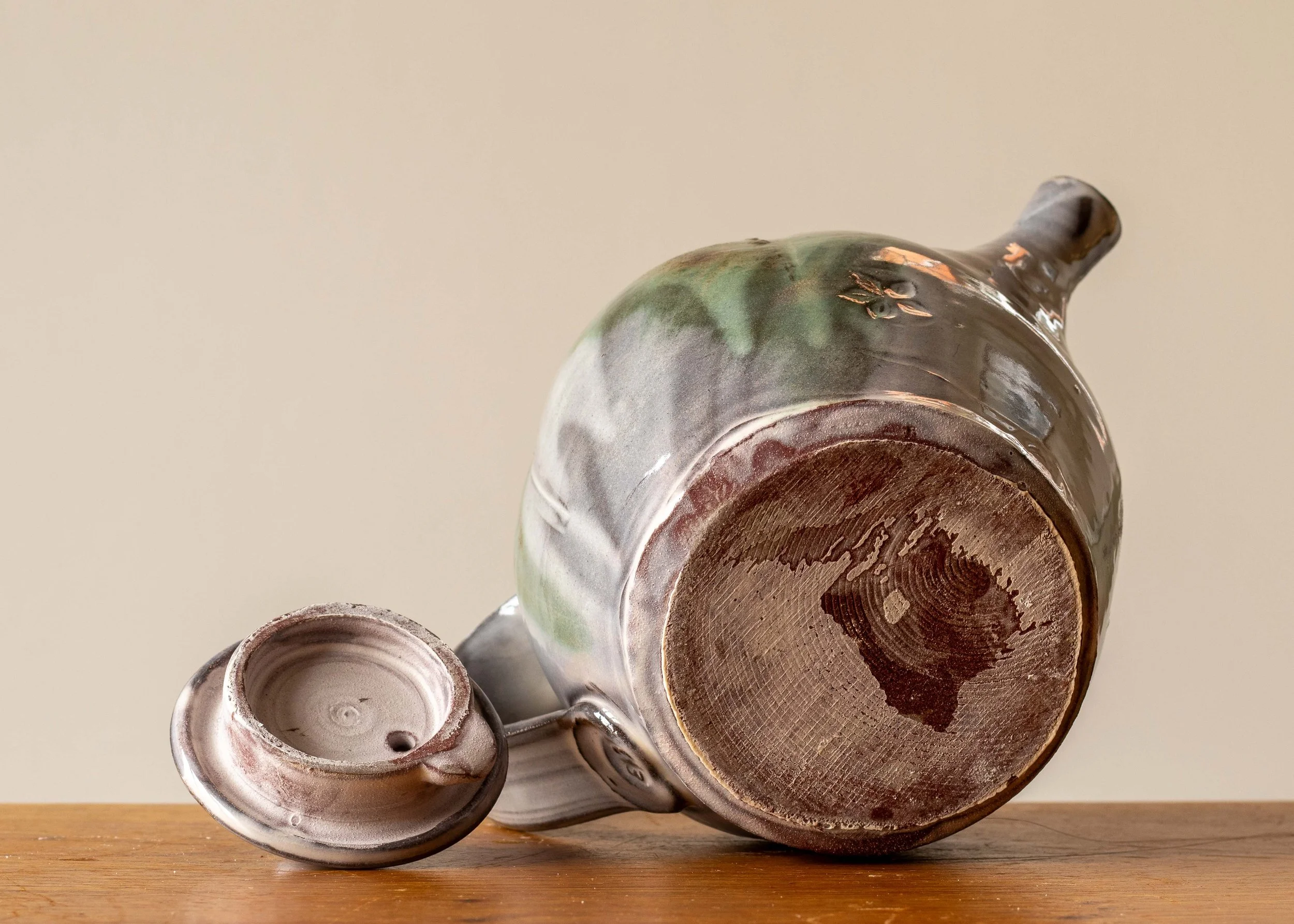 Handmade Pottery Teapot with Green Brush Marks, view 6.jpg