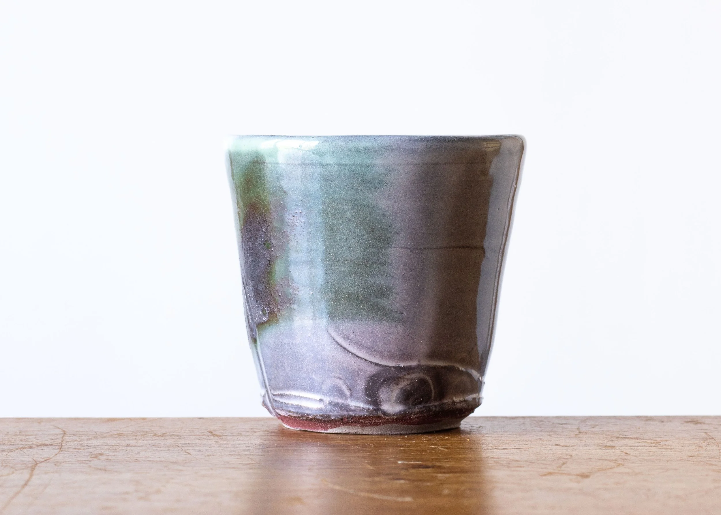 Handmade Pottery Beaker with Green Brush Mark, view 4.jpg