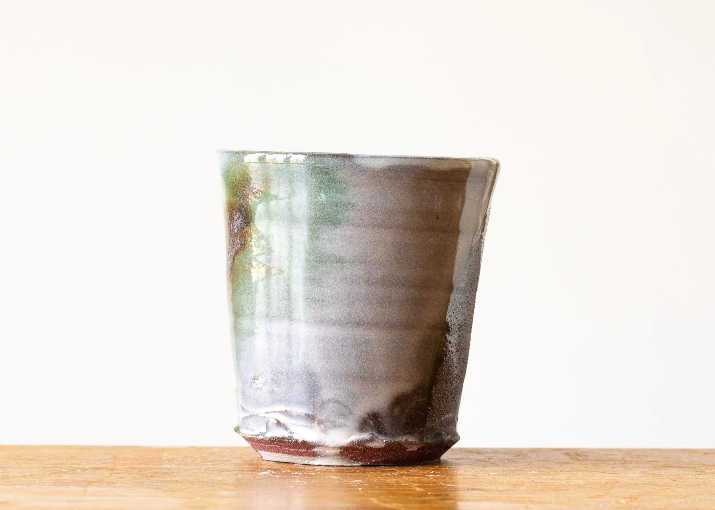Handmade Pottery Beaker with Green Brush Mark #3, view 2.jpg
