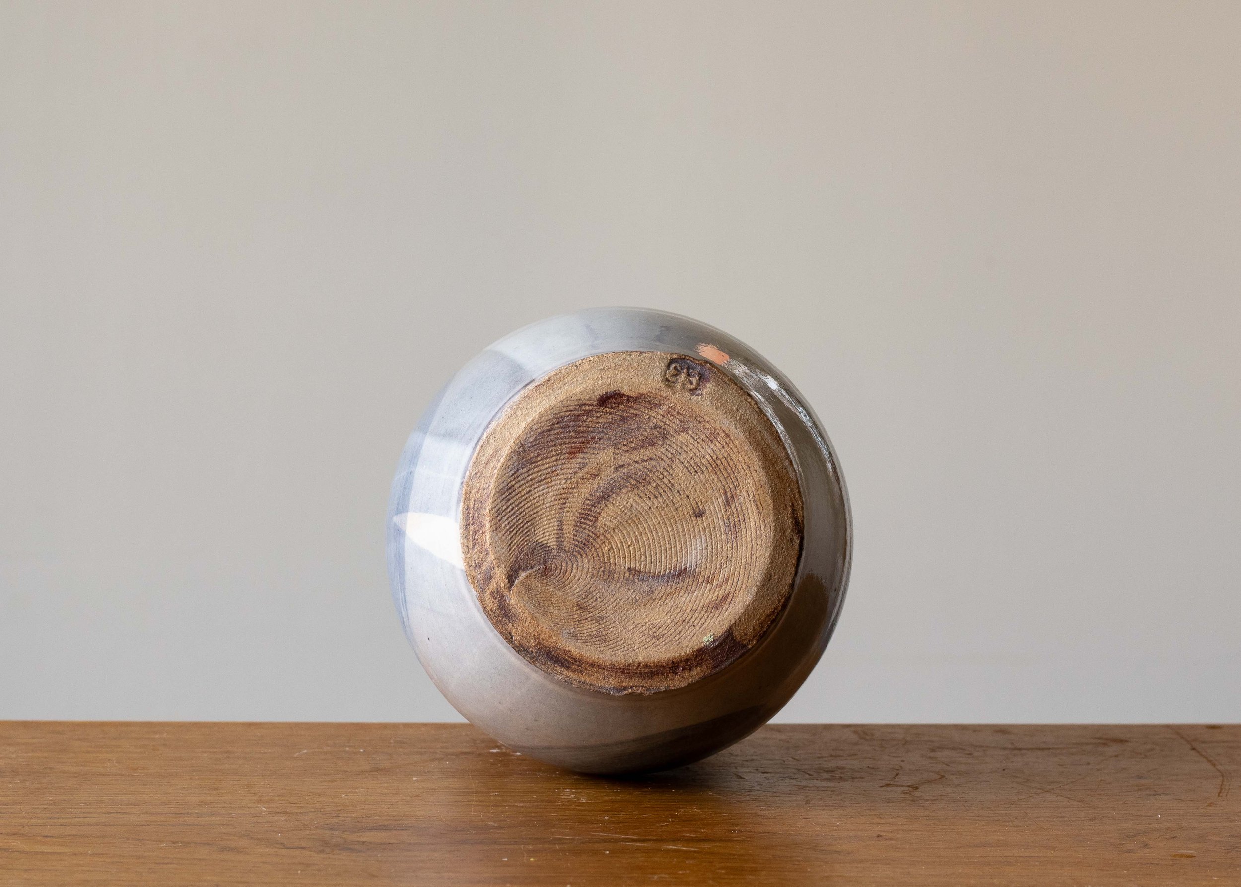 Handmade Stoneware Pottery Vase with Blue Brush Mark, view 5.jpg