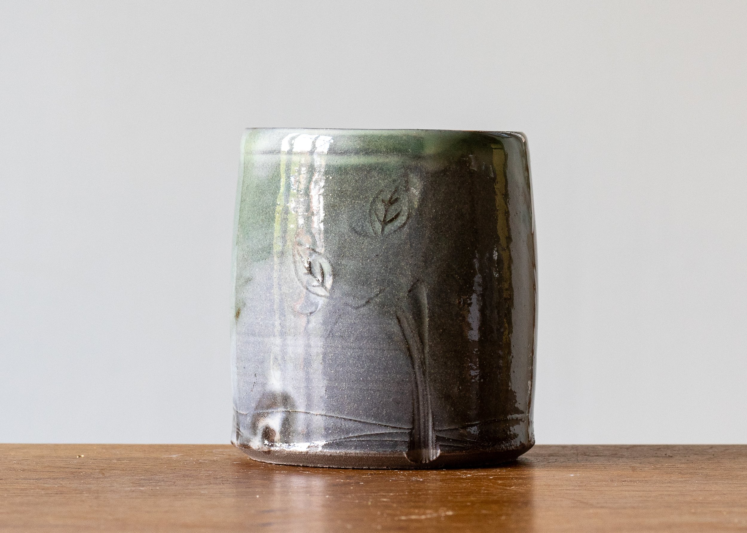 1.23 Green Handmade Stoneware Pottery Mug, view 2_.jpg