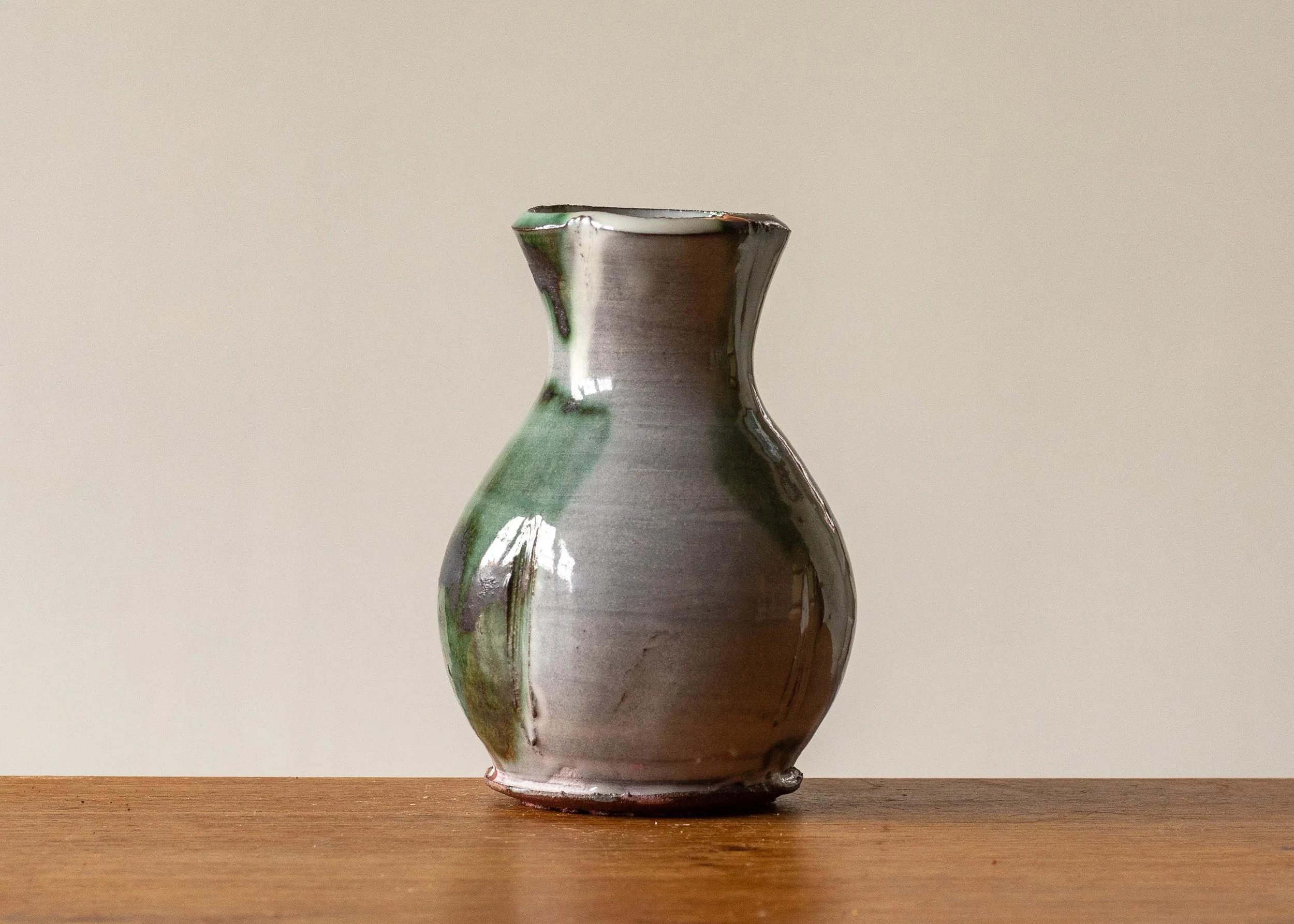 Small Handmade Pottery Vase with Green Brush Mark, view 4.jpg