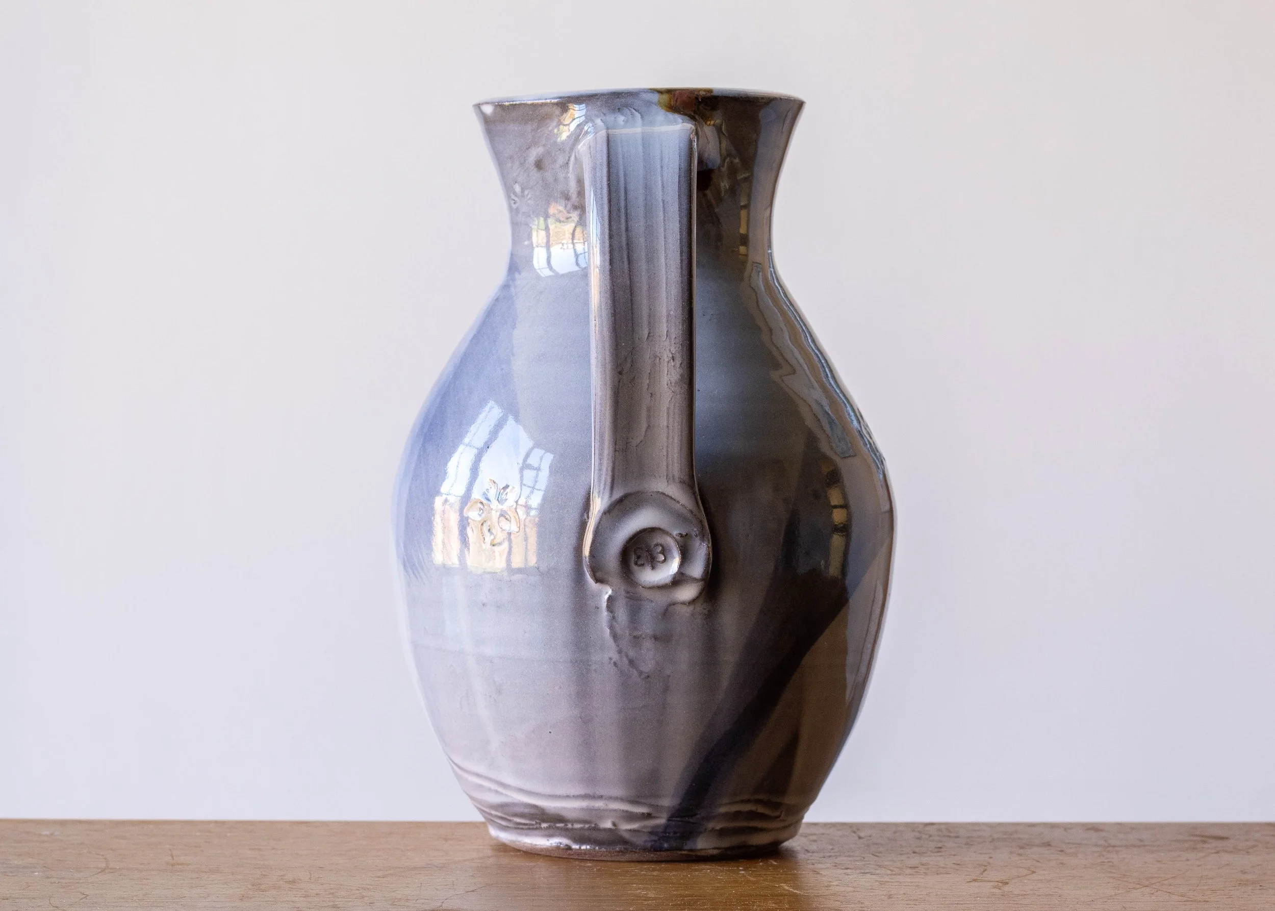 Large Handmade Pottery Jug with Blue Brush Marks, view 5.jpg