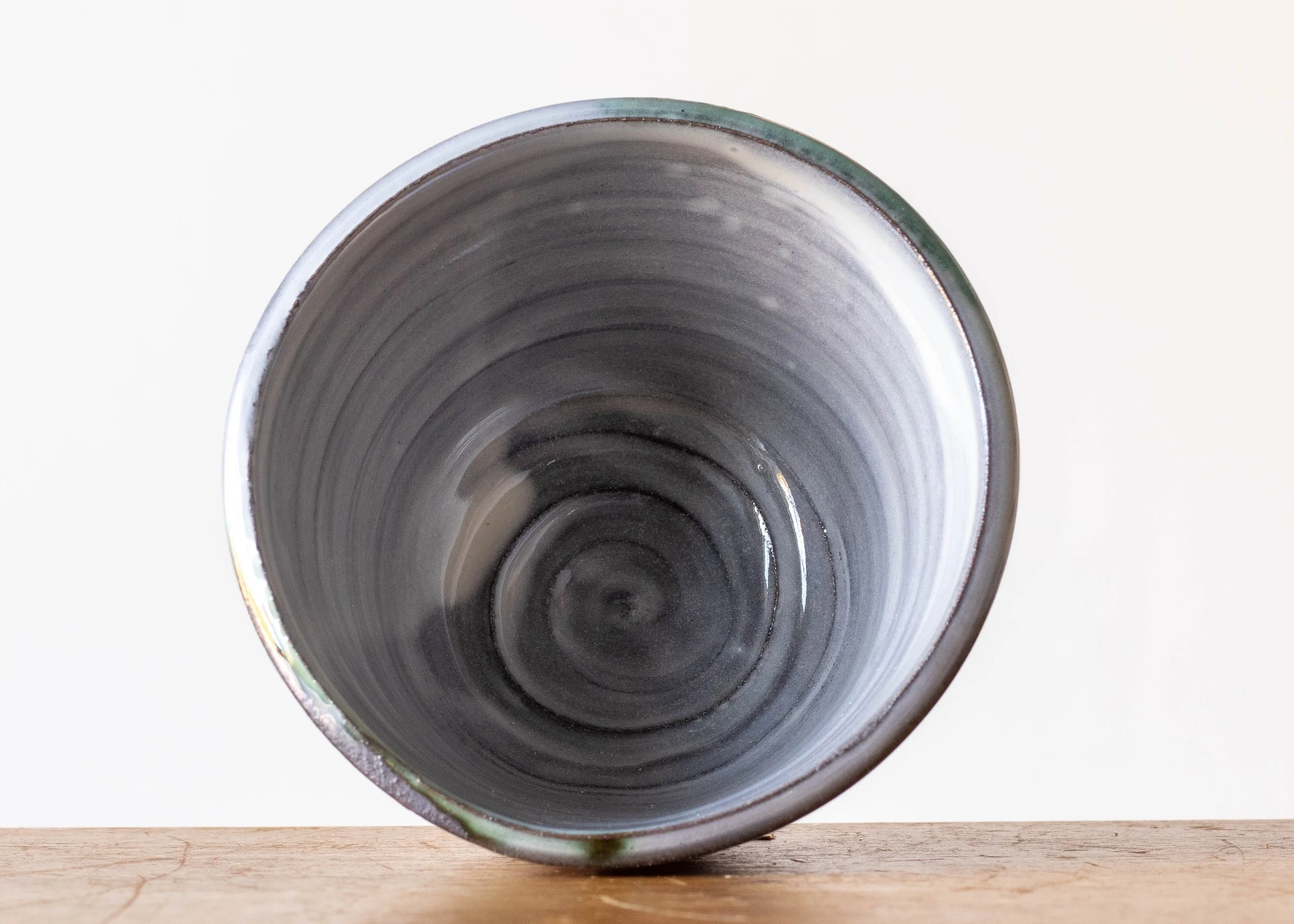 Handmade Pottery Bowl with Green Brush Marks #2, view 6.jpg