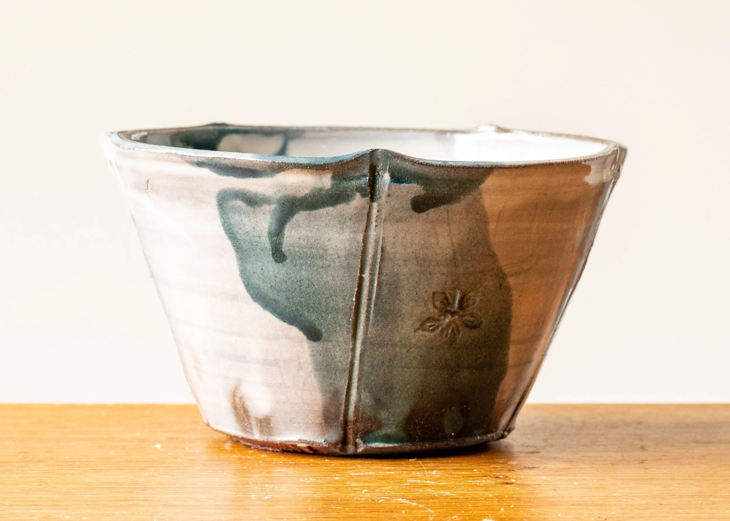 Small Turquoise and White Japandi Style Pottery Bowl