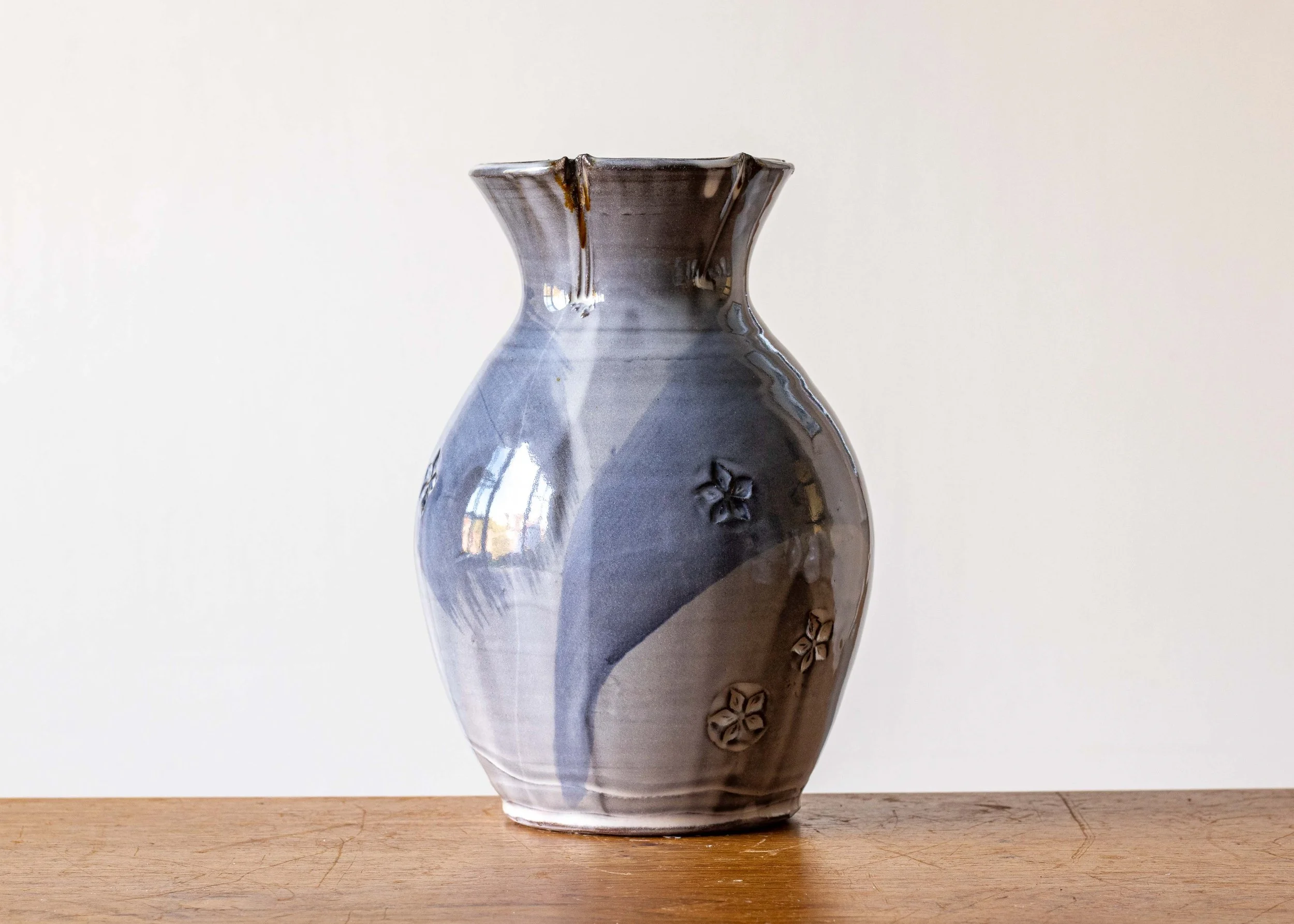 Handmade Pottery Vase with Blue Brush Marks, view 5.jpg