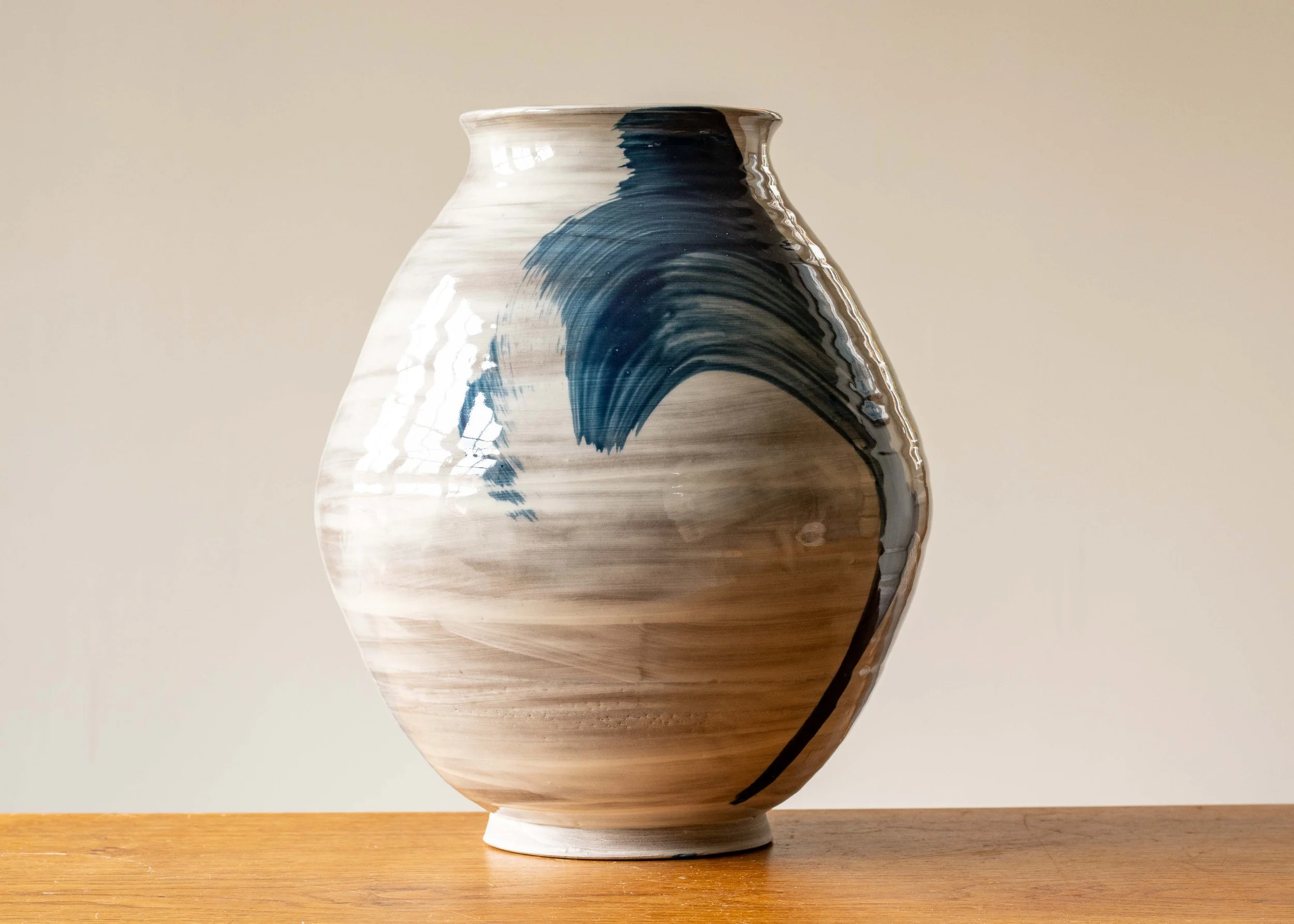 Large Moon Jar with Blue Brush Mark, view 3.jpg