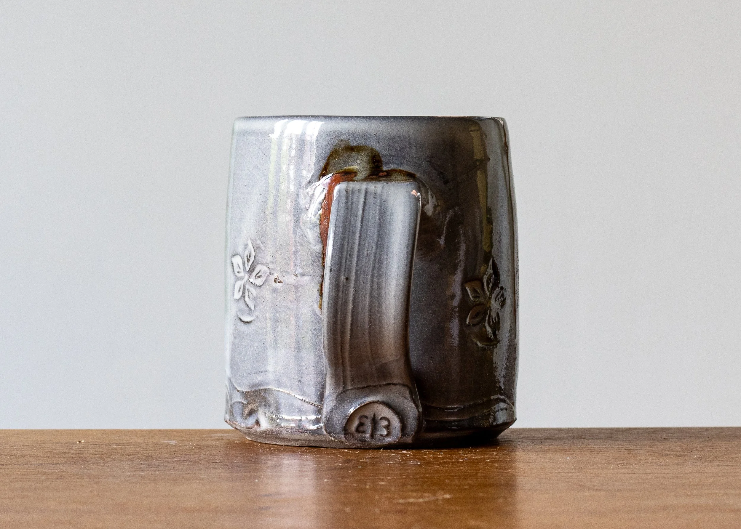 1.24 Green Handmade Stoneware Pottery Mug, view 4.jpg
