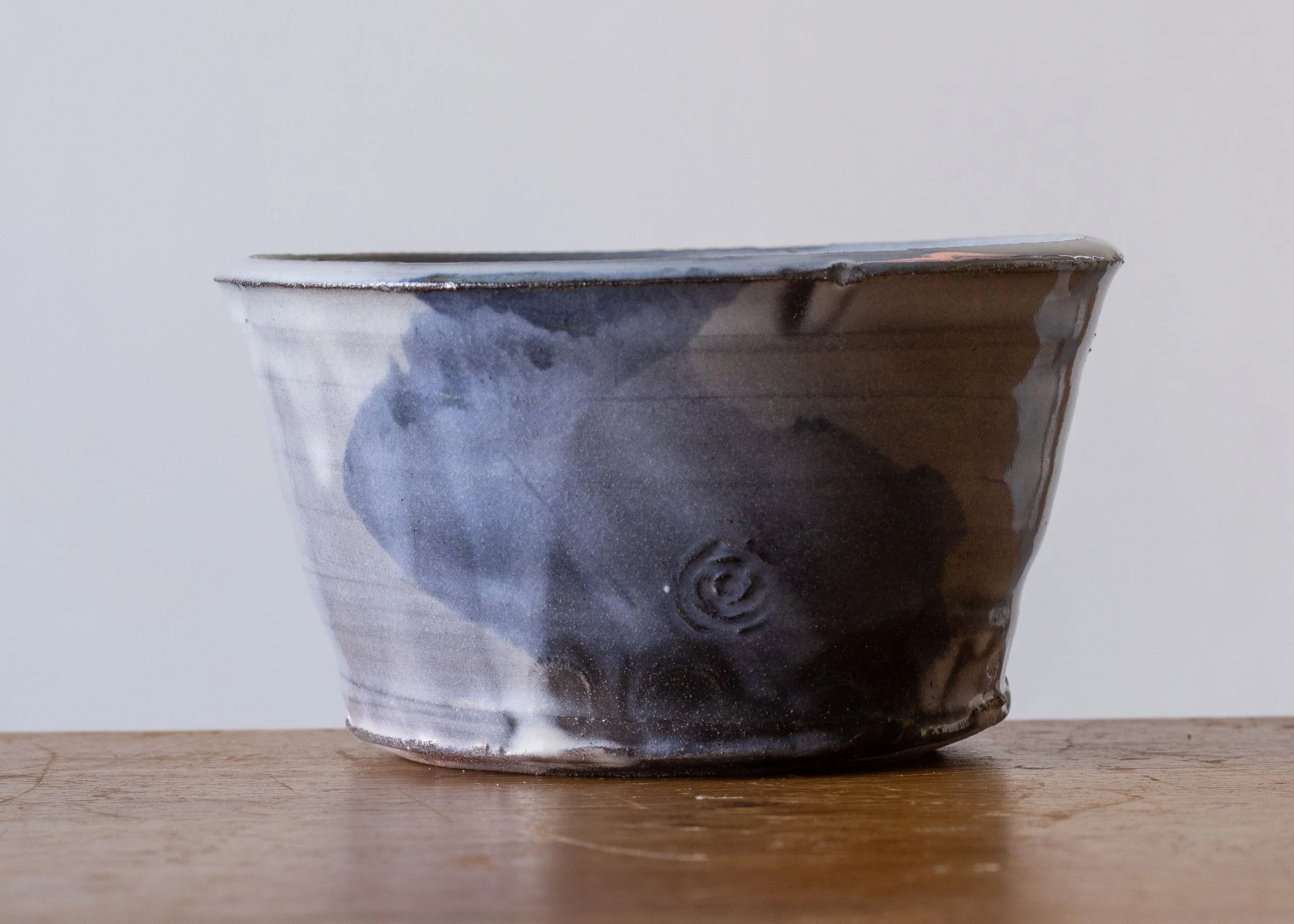 Handmade Pottery Bowl with Blue Brush Marks, view 2.jpg