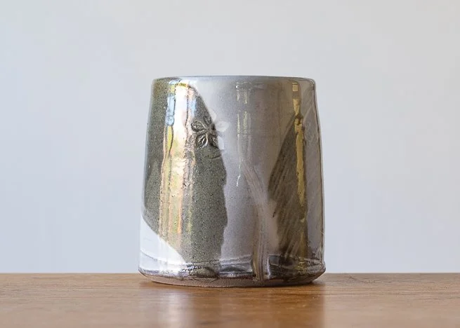 Handmade Pottery Mug wiith Brown Brush Marks, siide 2.jpg