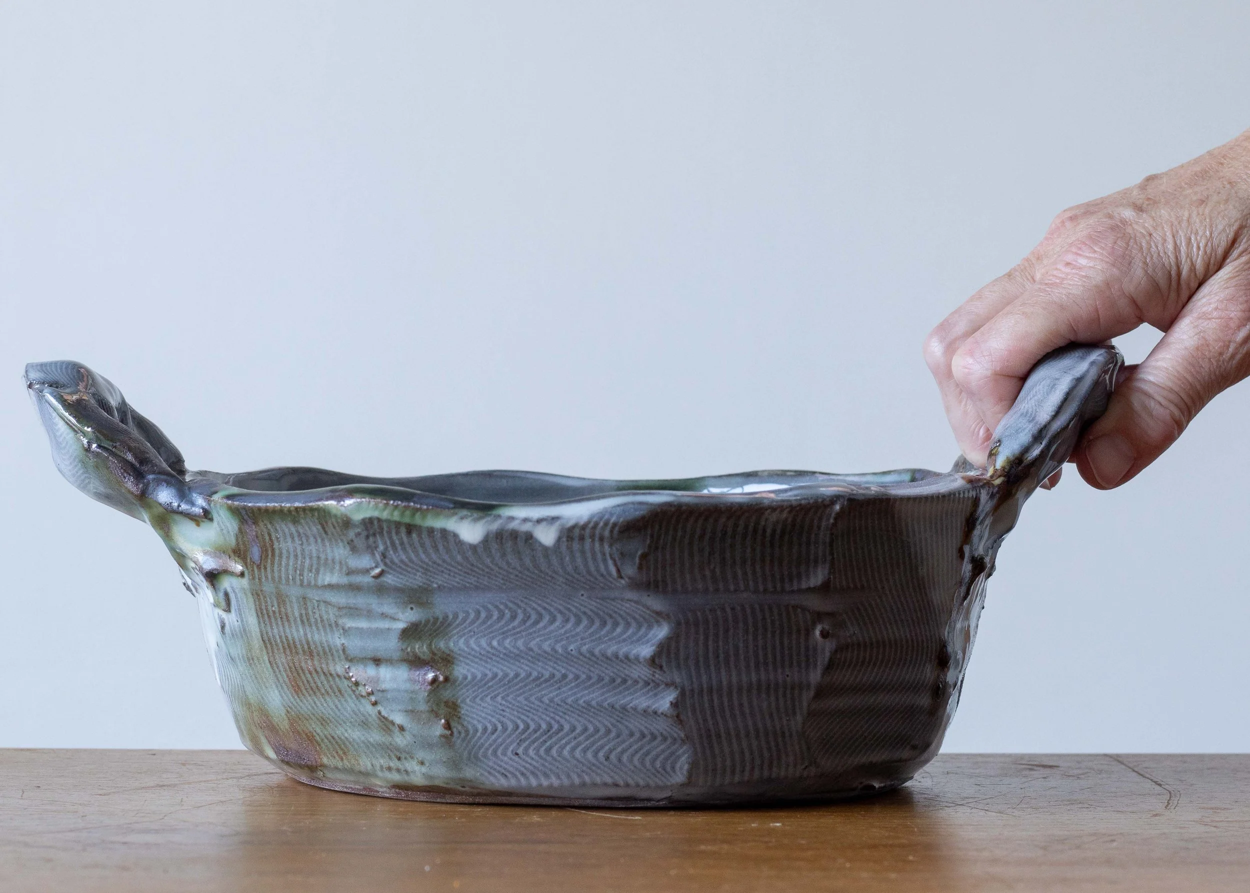 Handmade Pottery Basket with Green Brush Marks, view 5.jpg