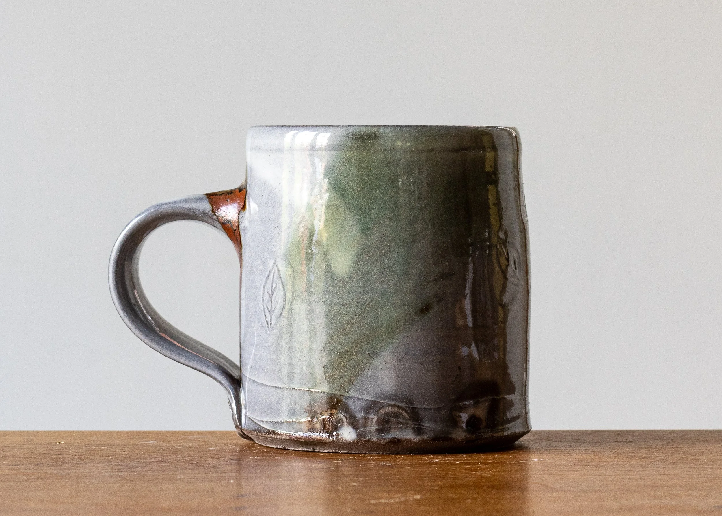 1.23 Green Handmade Stoneware Pottery Mug, view 3_.jpg