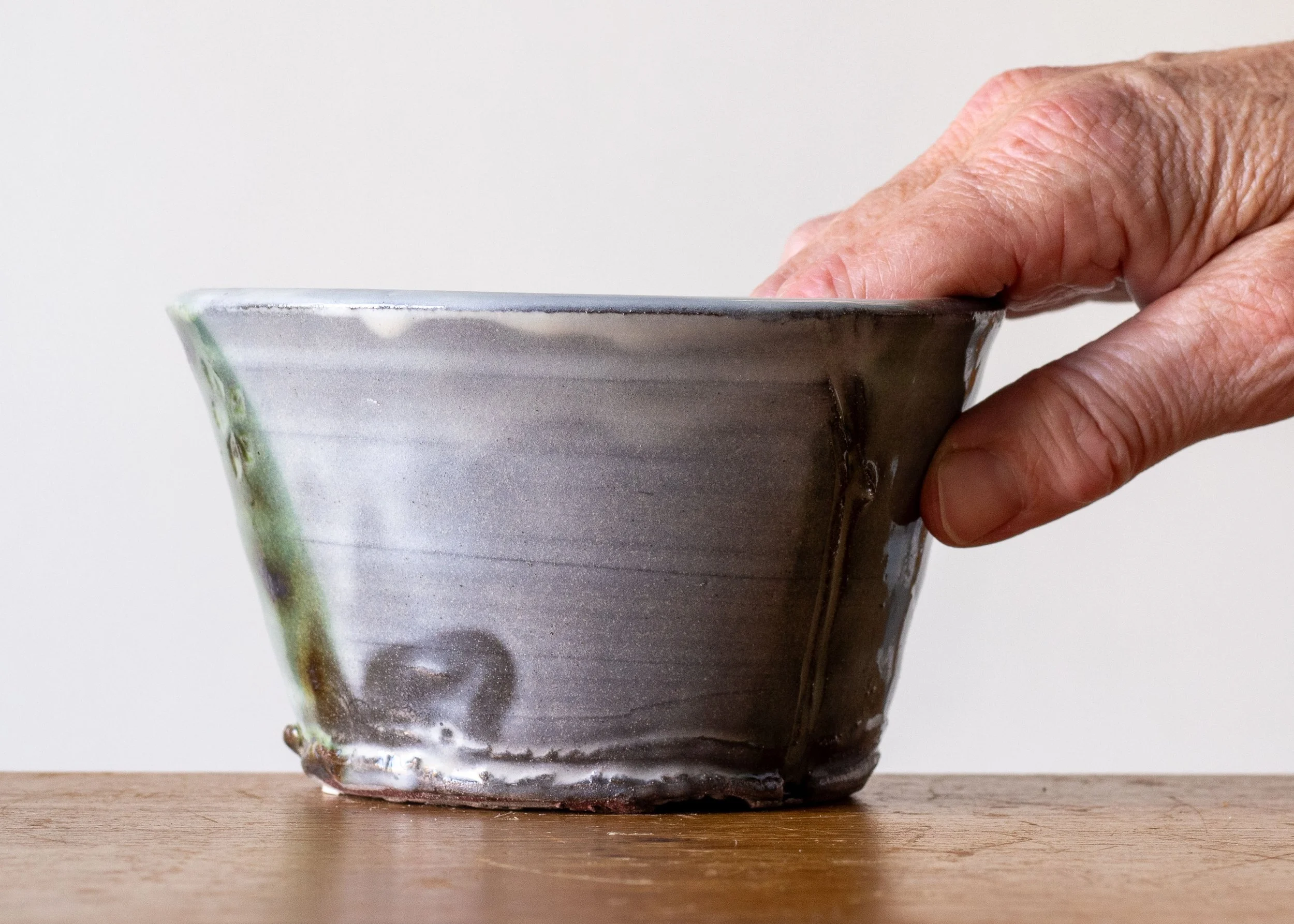Handmade Pottery Bowl with Green Brush Marks, view 4.jpg