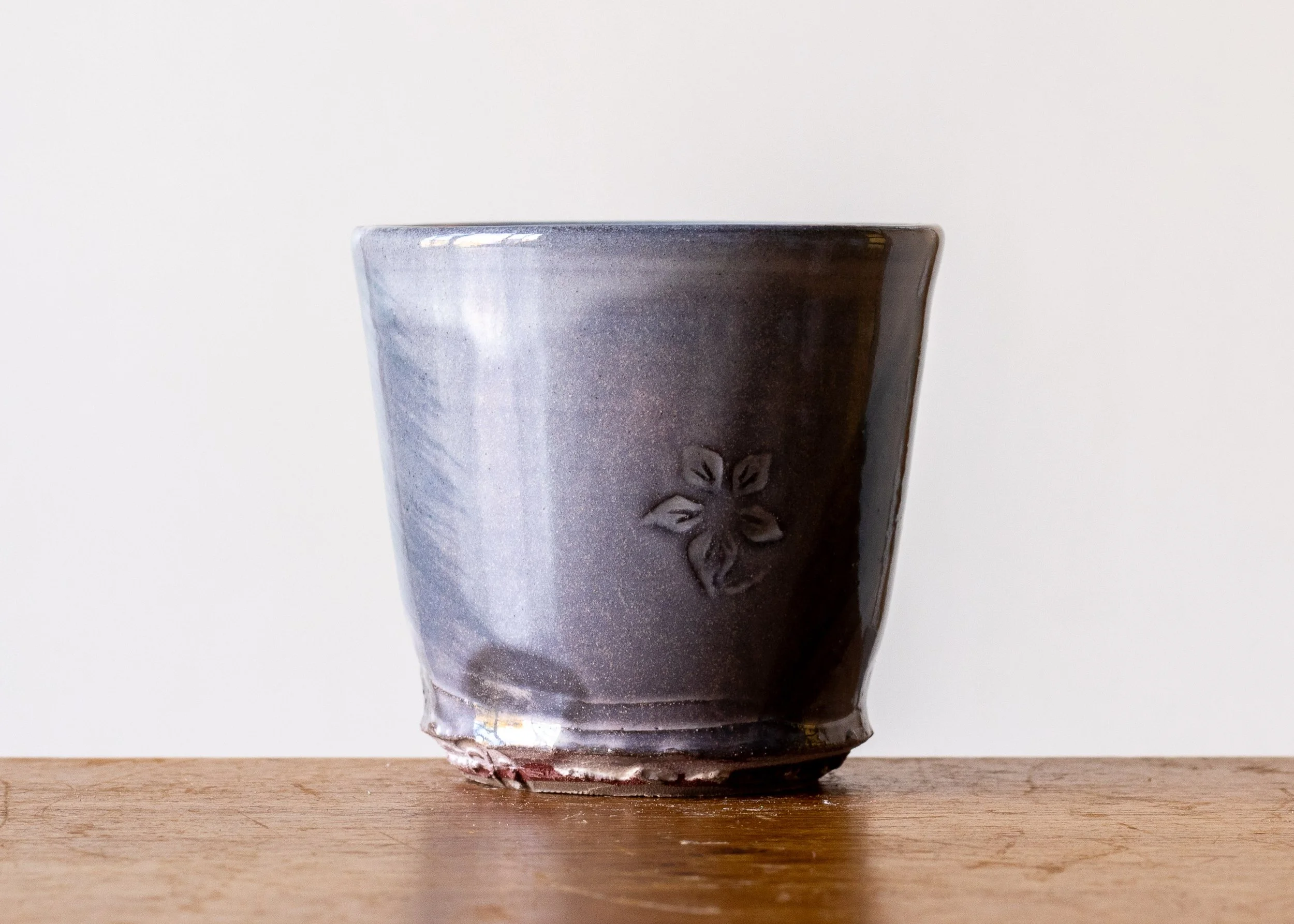 Handmade Pottery Beaker with Turquoise Brush Marks, view 2.jpg
