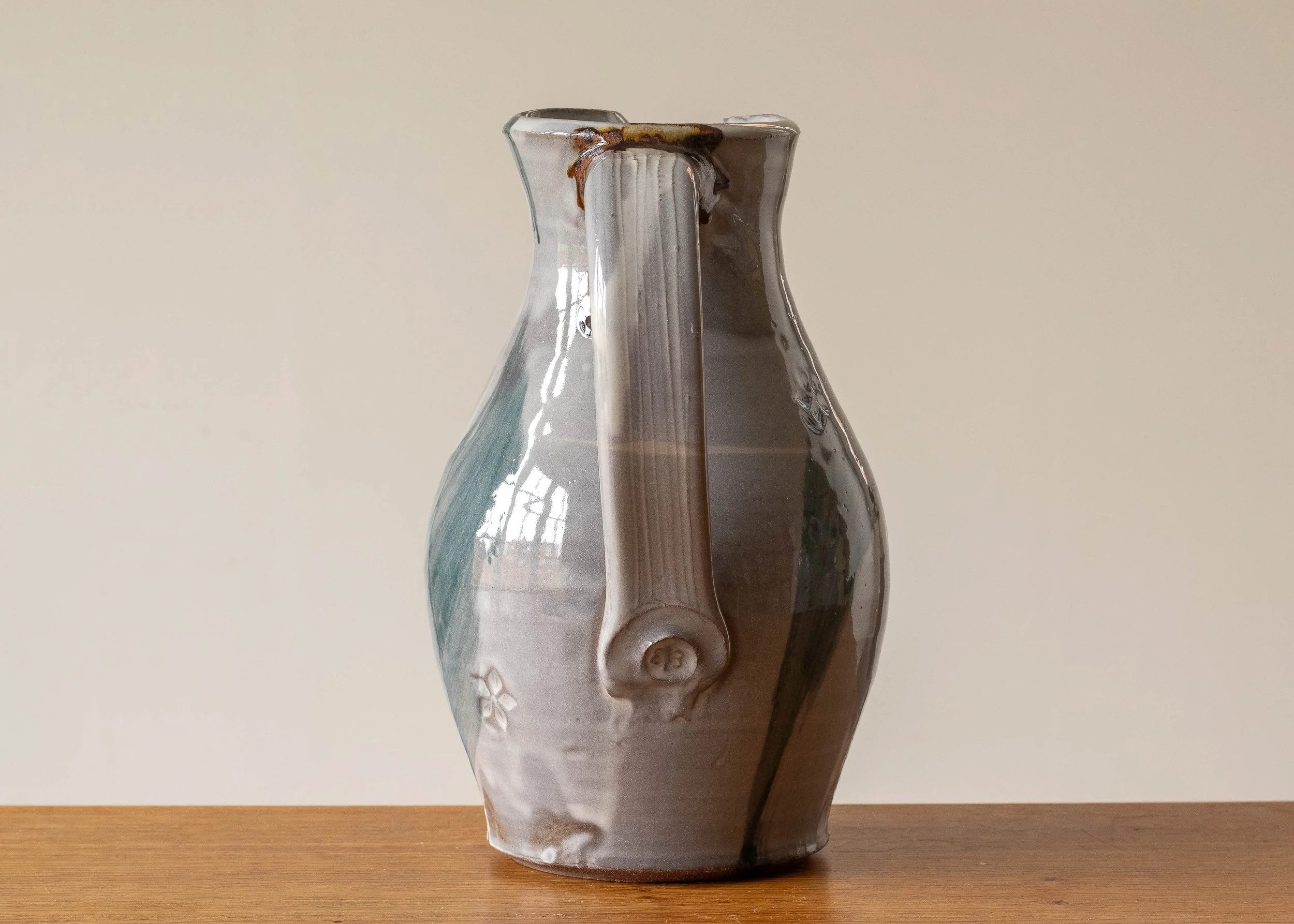 Medium Handmade Pottery Jug with Turquoise Decoration, view 4.jpg