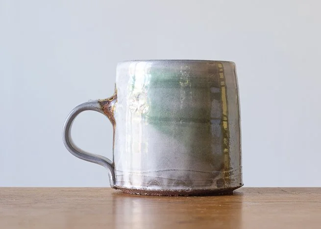 Handmade Pottery Mug wiith Green Brush Marks, side 3.jpg