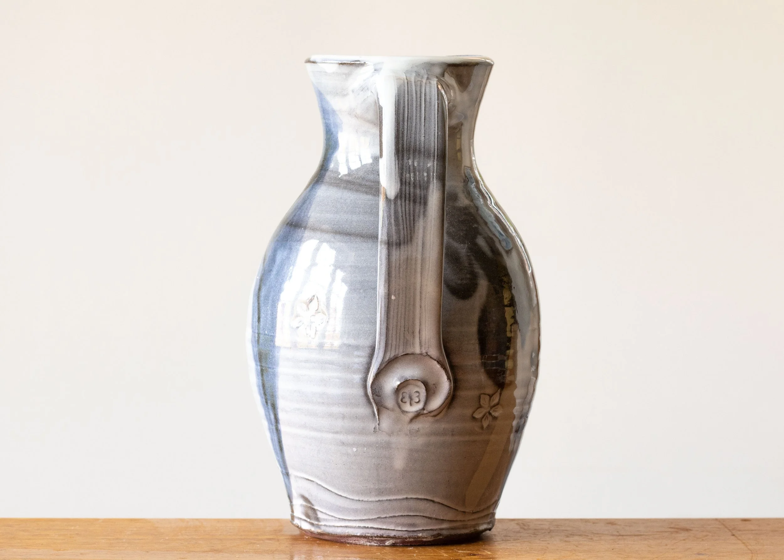 Handmade Pottery Jug with Blue Brush Mark, view 5.jpg