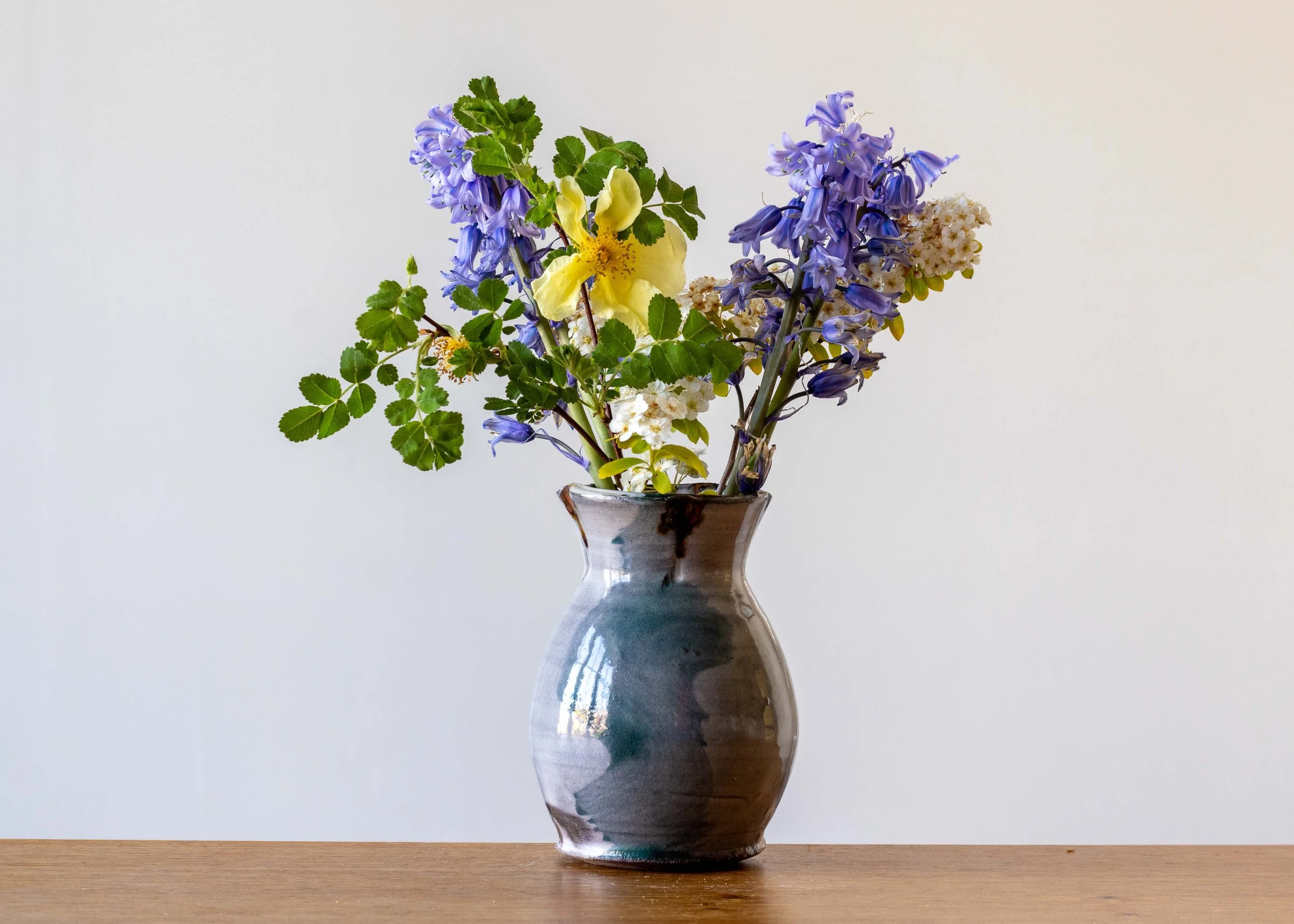 Small Bud Vase with Turquoise Brush Marks #1 & Spring Flowers.jpg