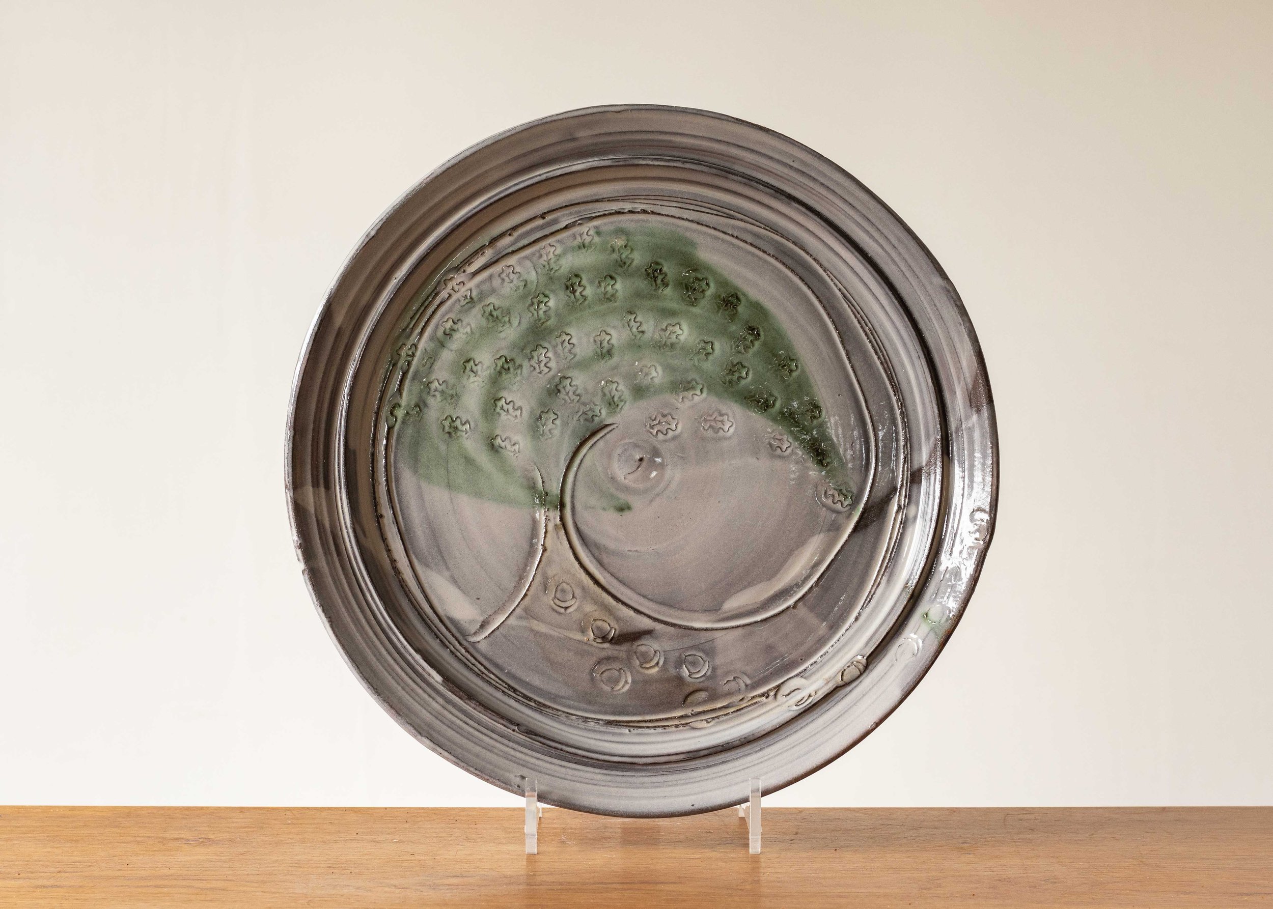 Large Handmade Serving Plate with Oak Tree Motif, view 2.jpg