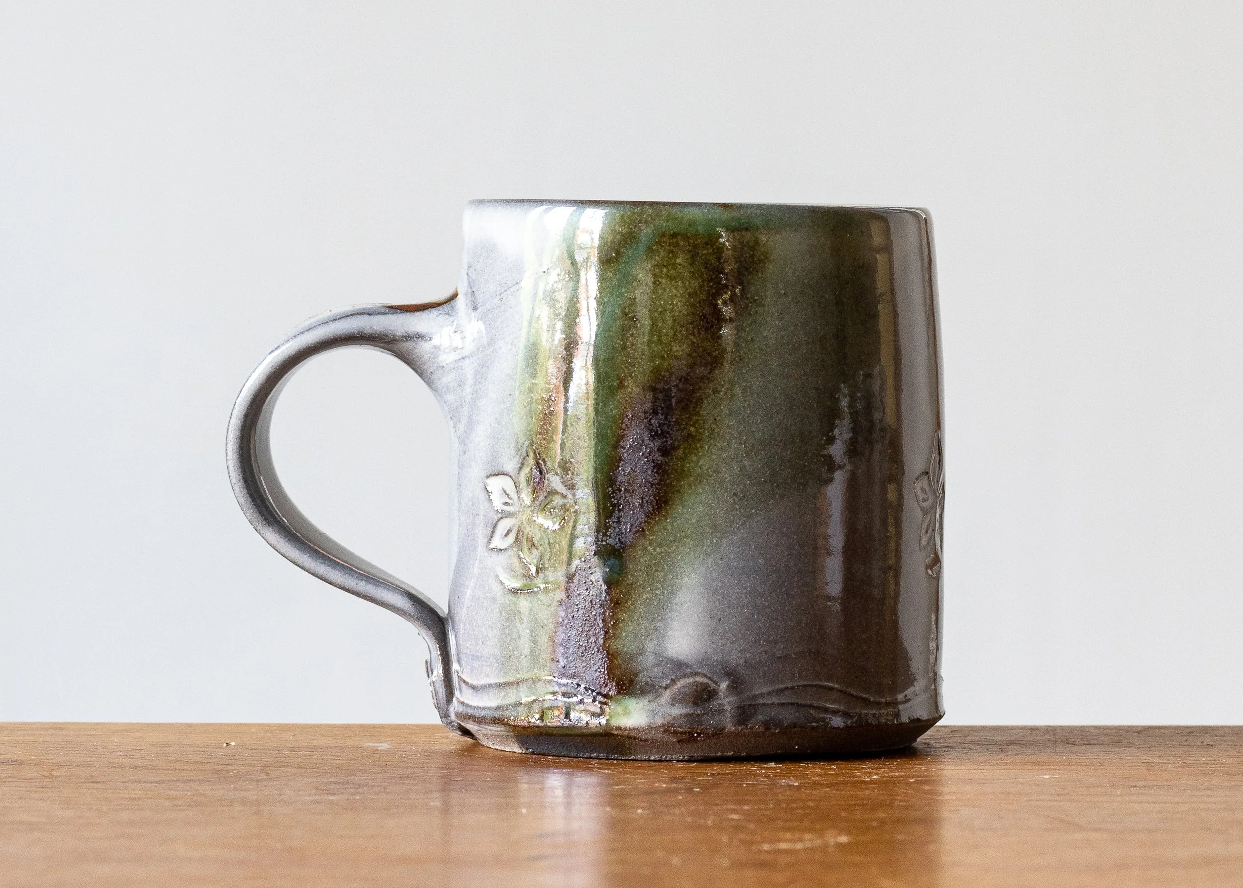 1.24 Green Handmade Stoneware Pottery Mug, view 3.jpg