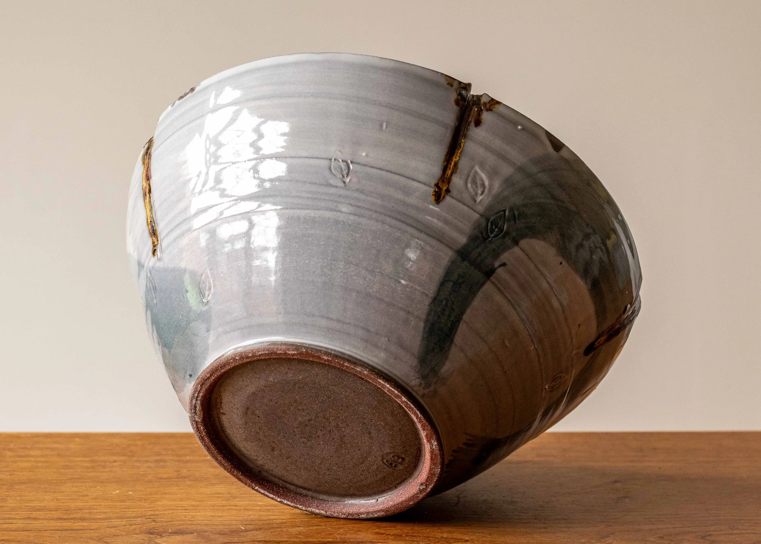 Large Thrown and Altered Bowl, Turquoise and Brown Decoration, New Work, view 6.jpg