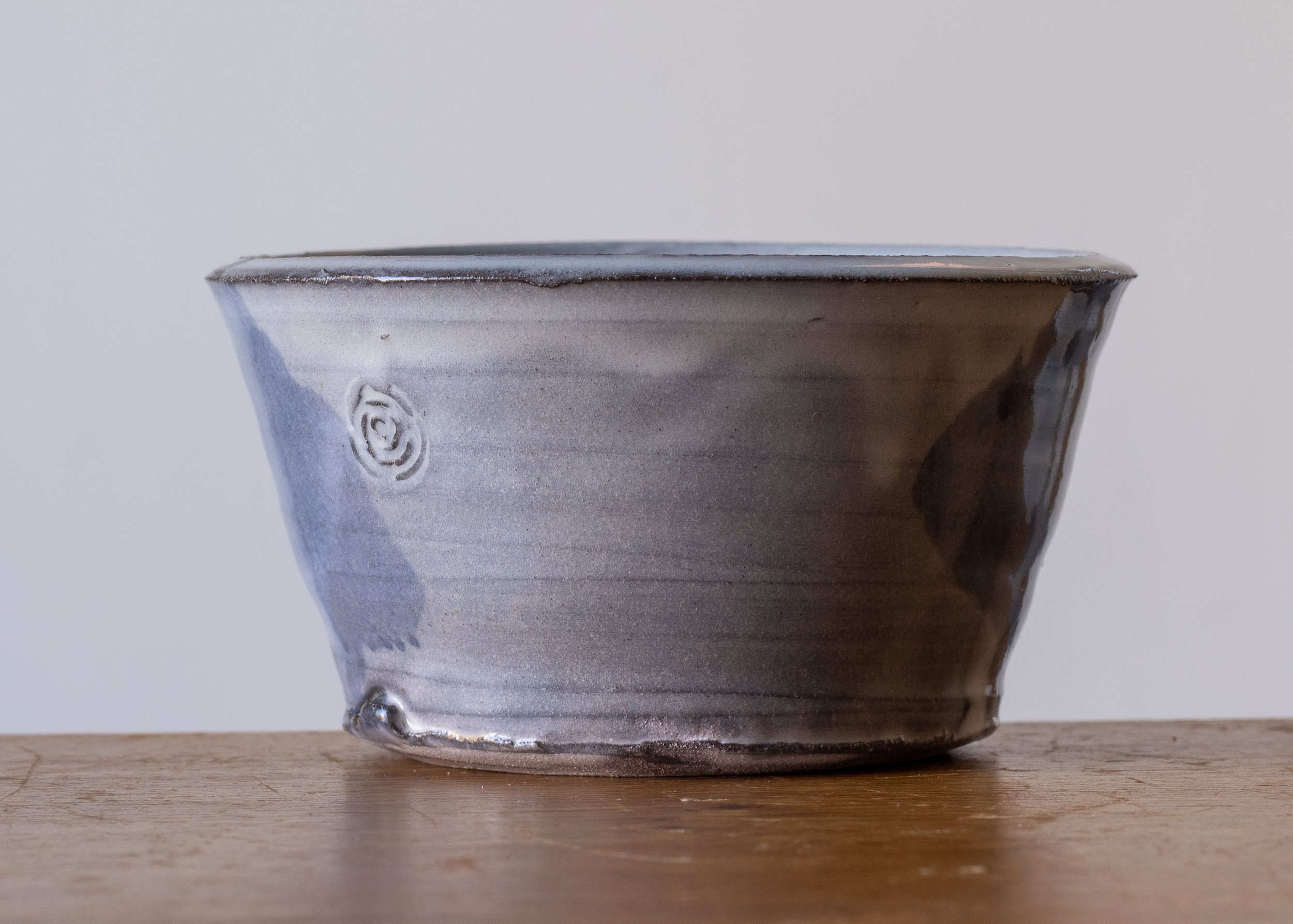 Handmade Pottery Bowl with Blue Brush Marks, view 3.jpg