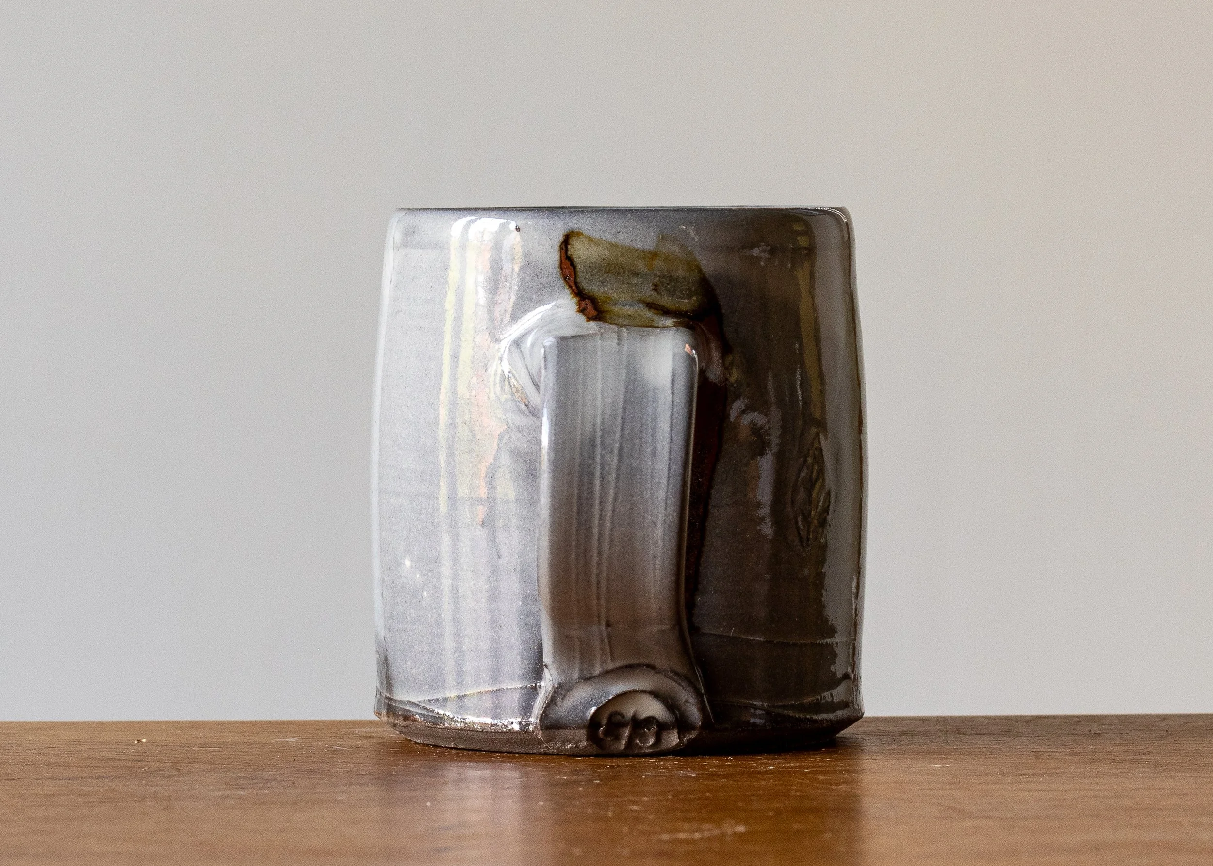 1.23 Green Handmade Stoneware Pottery Mug, view 4.jpg
