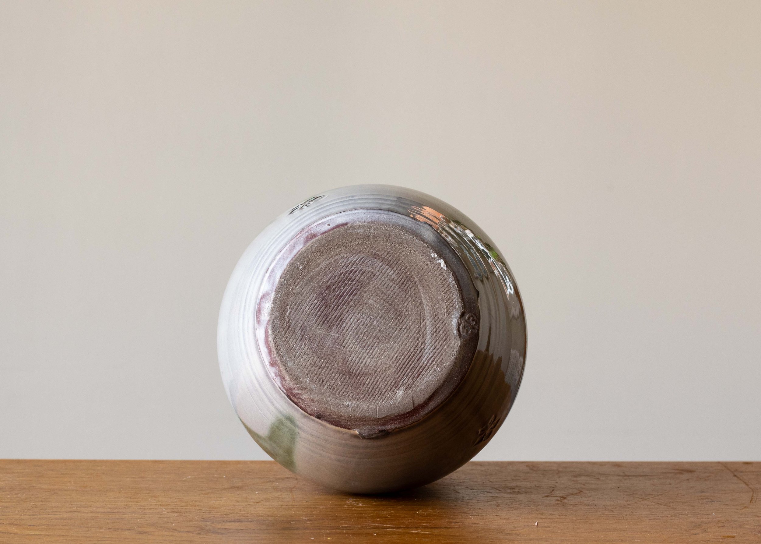 Handmade Stoneware Pottery Vase with Green Brush Mark, view 5.jpg