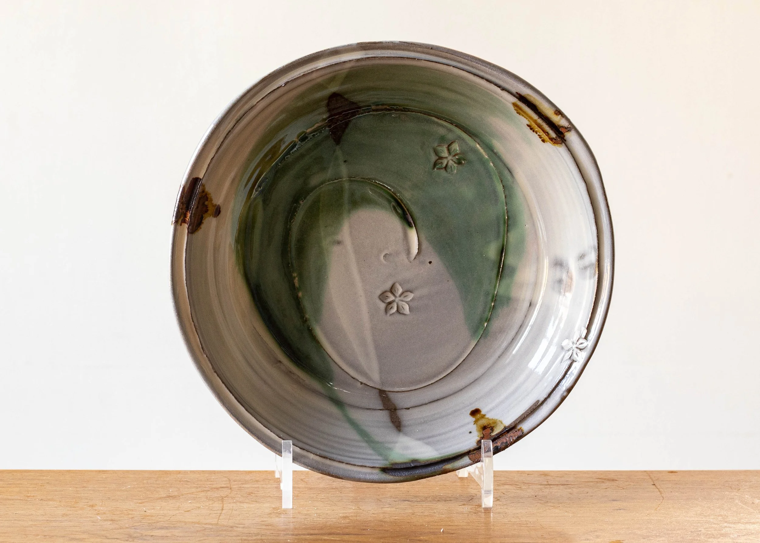 Handmade Pottery Noodle Bowl with Green Brush Mark, view 3.jpg