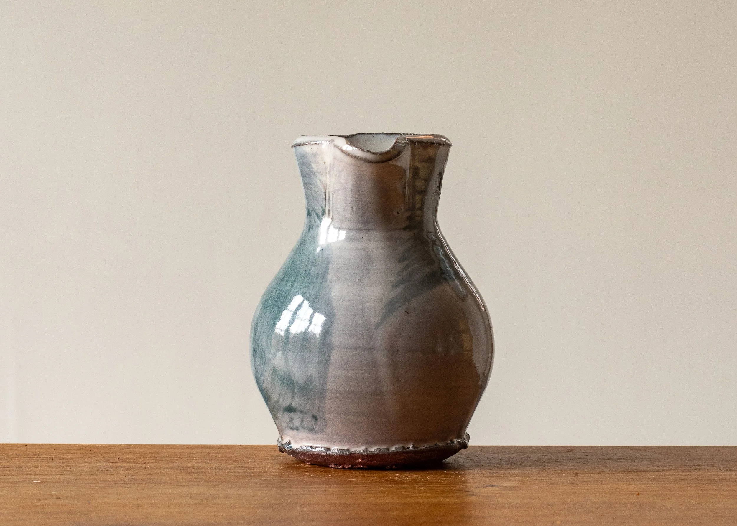 Small Handmade Pottery Jug with Green Brush Mark, view 2.jpg
