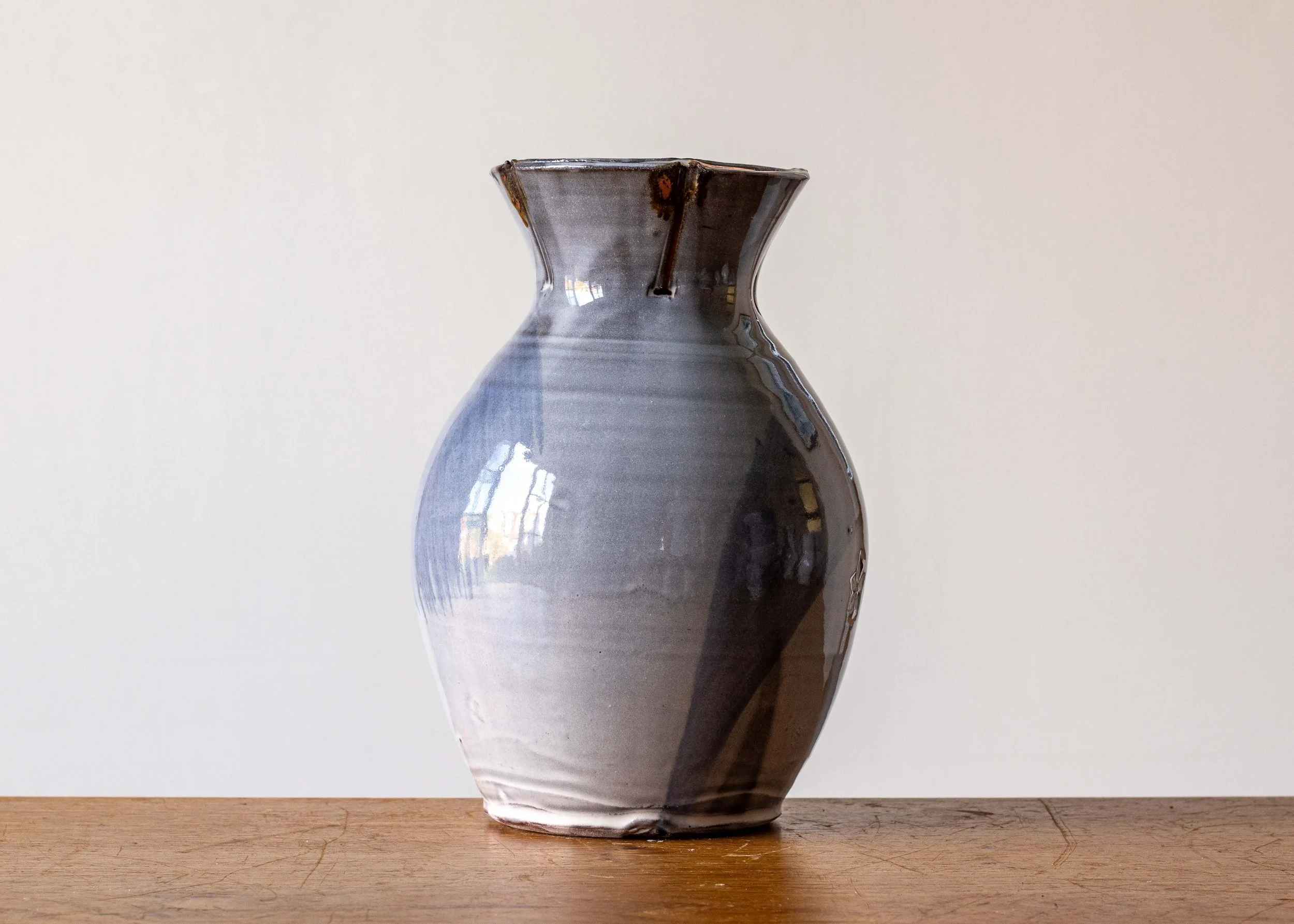 Handmade Pottery Vase with Blue Brush Marks, view 3.jpg