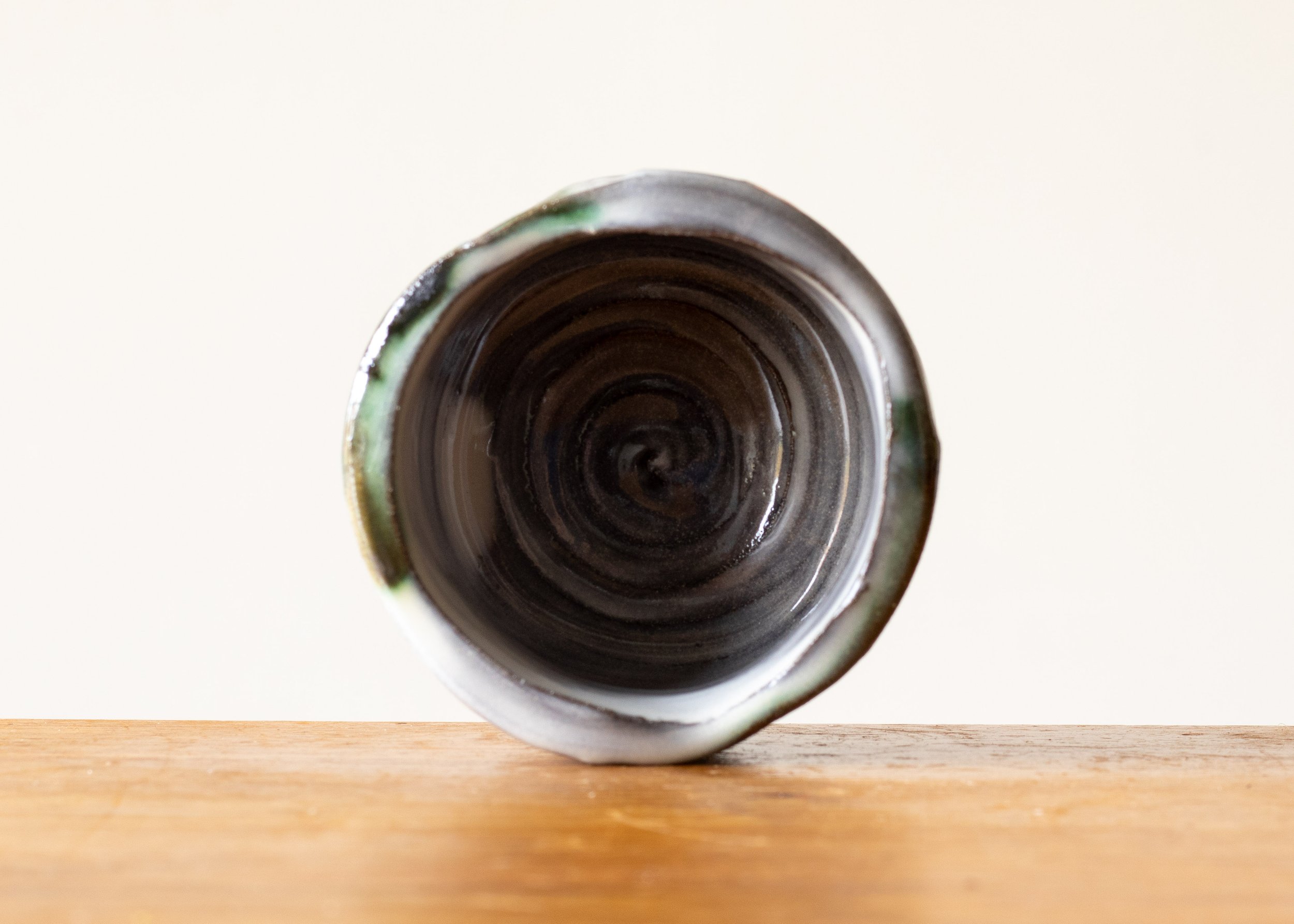 Handmade Stoneware Pottery Tea Bowl with Green Brush Mark, view 6.jpg