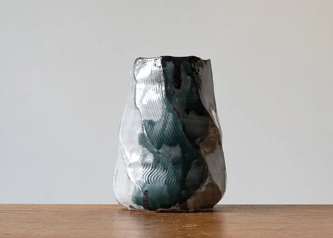 Faceted vase with turquoise brush marks #2, view 3.jpg