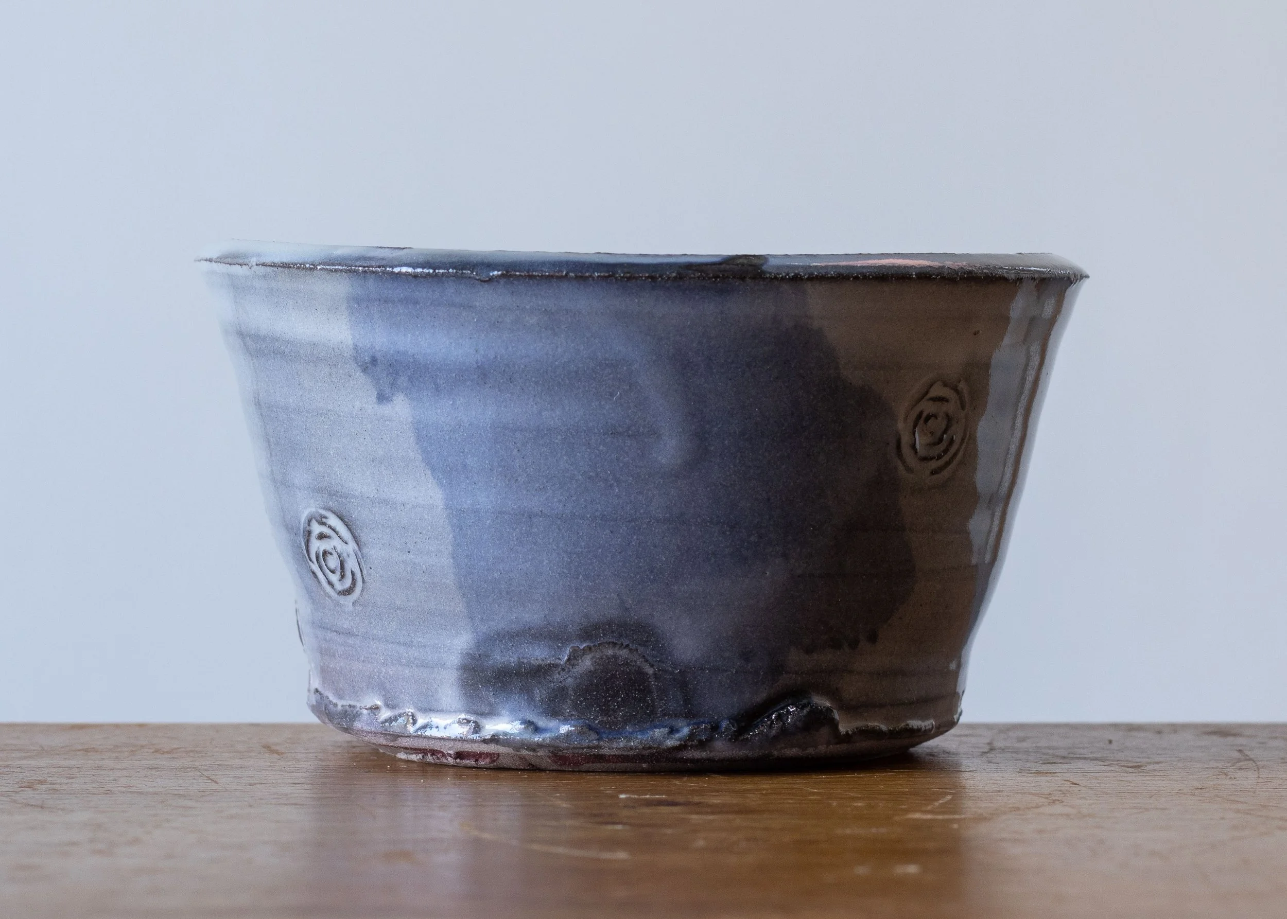 Handmade Pottery Bowl with Blue Brush Marks, view 4.jpg