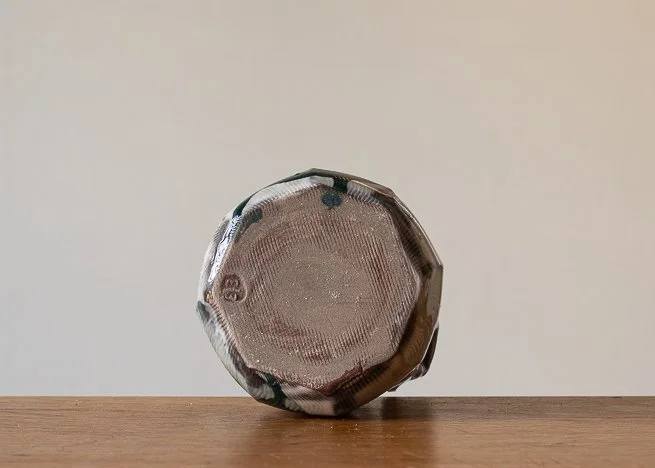 Faceted vase with turquoise brush marks, view 6.jpg