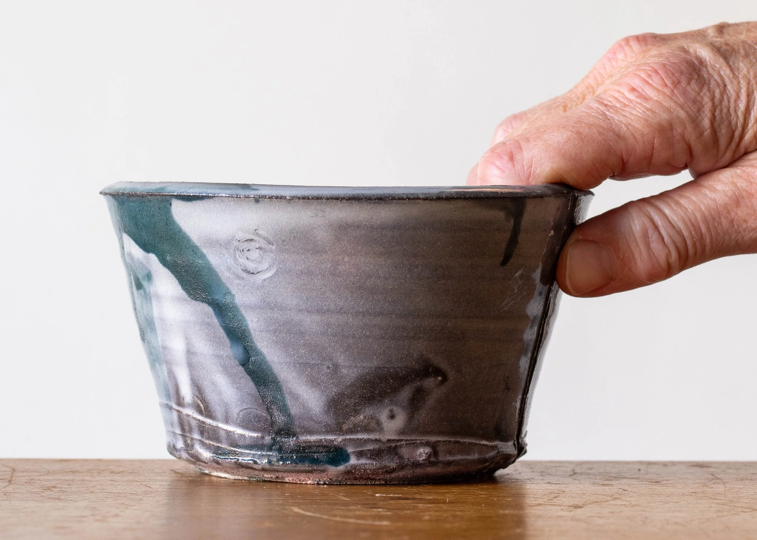 Handmade Pottery Bowl with Turquoise Brush Marks, view 5.jpg