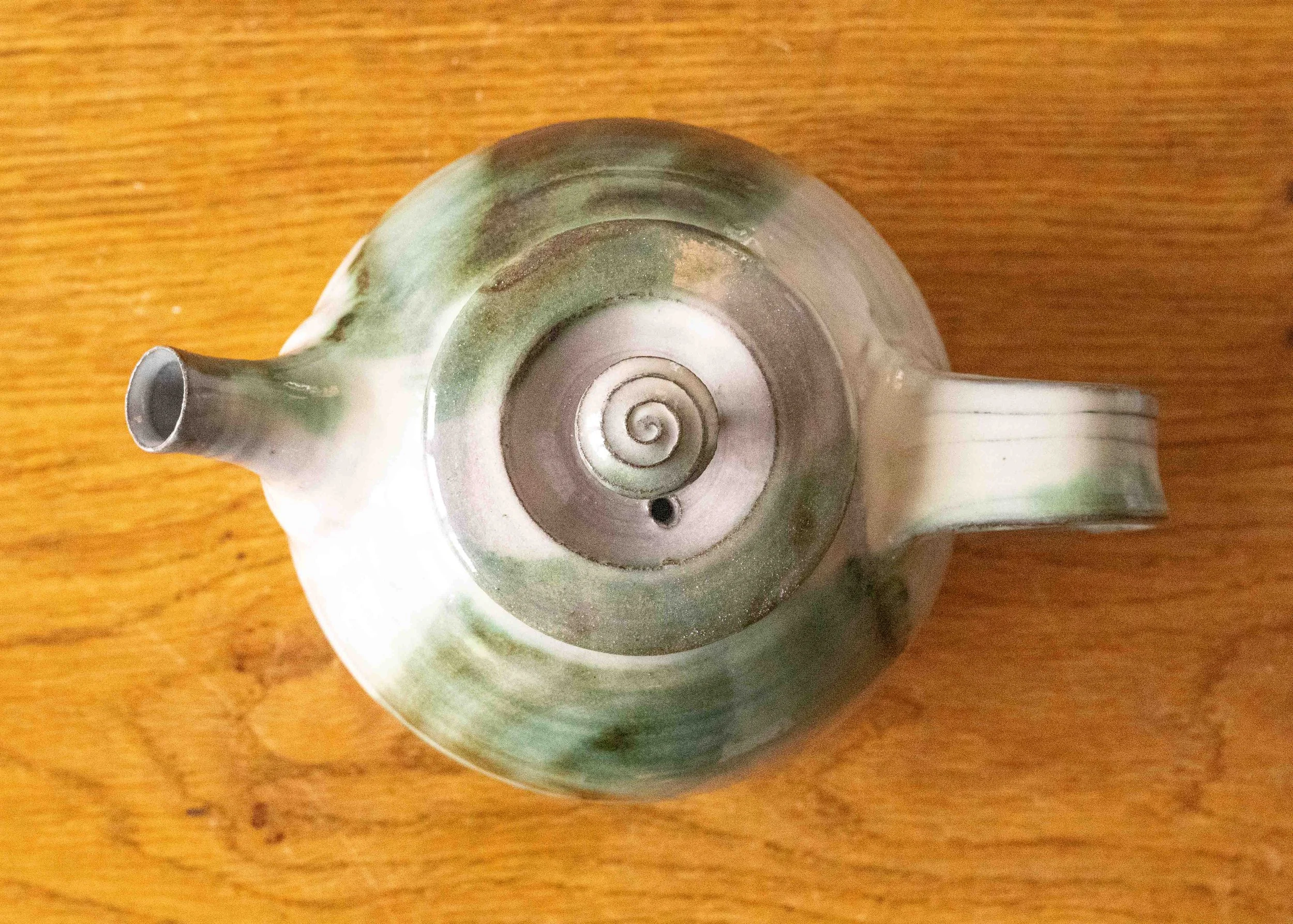 Handmade Pottery Teapot with Green Brush Marks, view 5.jpg