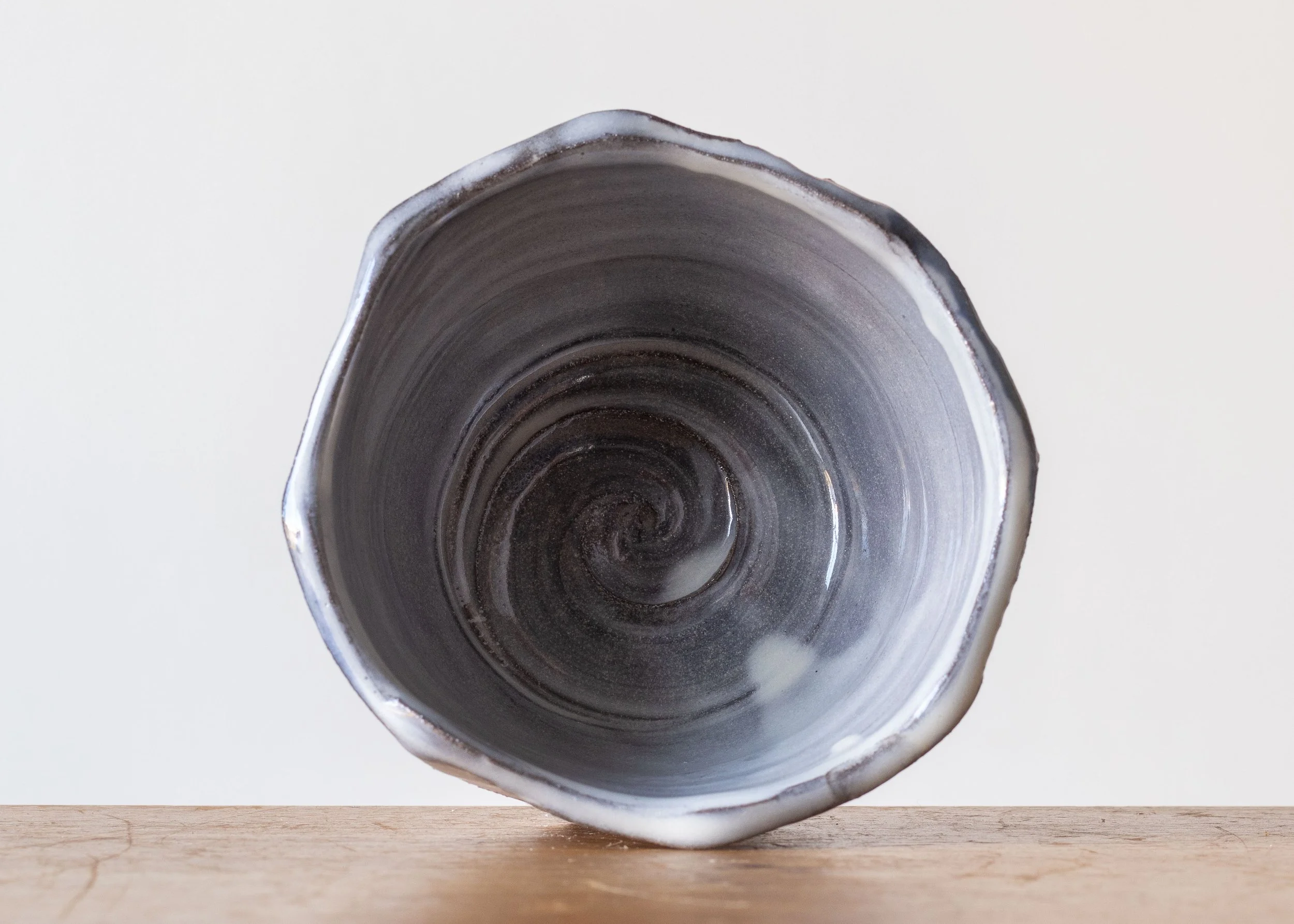 Handmade Pottery Faceted Bowl with Blue Brush Marks, view 6.jpg