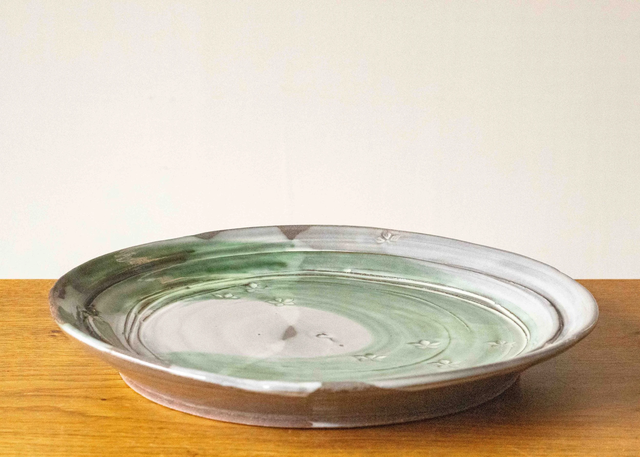Large Handmade Serving Plate with Green Brush Mark, view 4.jpg