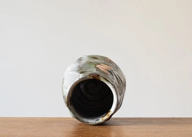 Faceted vase with green brush marks, view 5.jpg