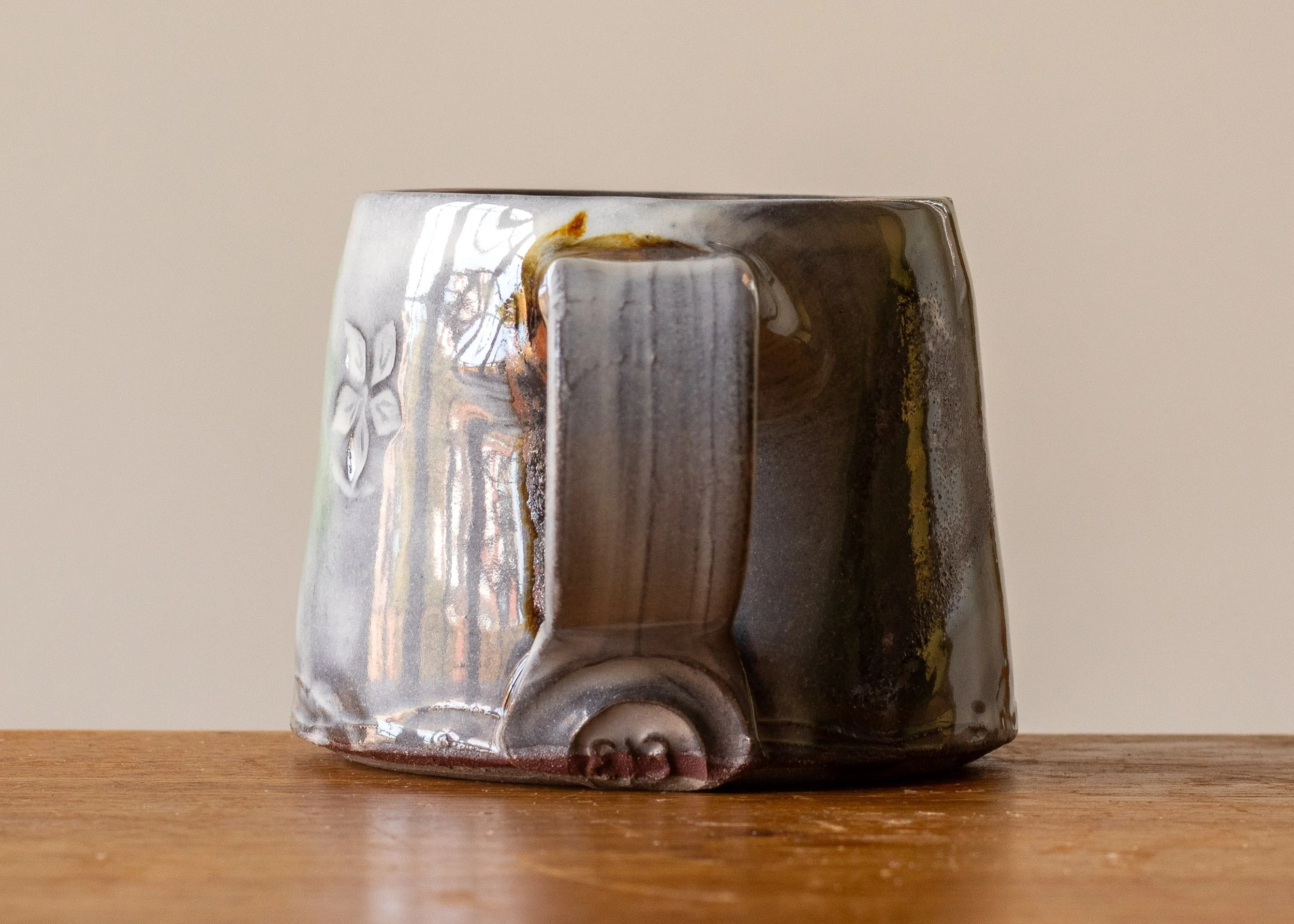 Handmade Pottery Coffee Cup with Green Brush Marks #1, view 4.jpg