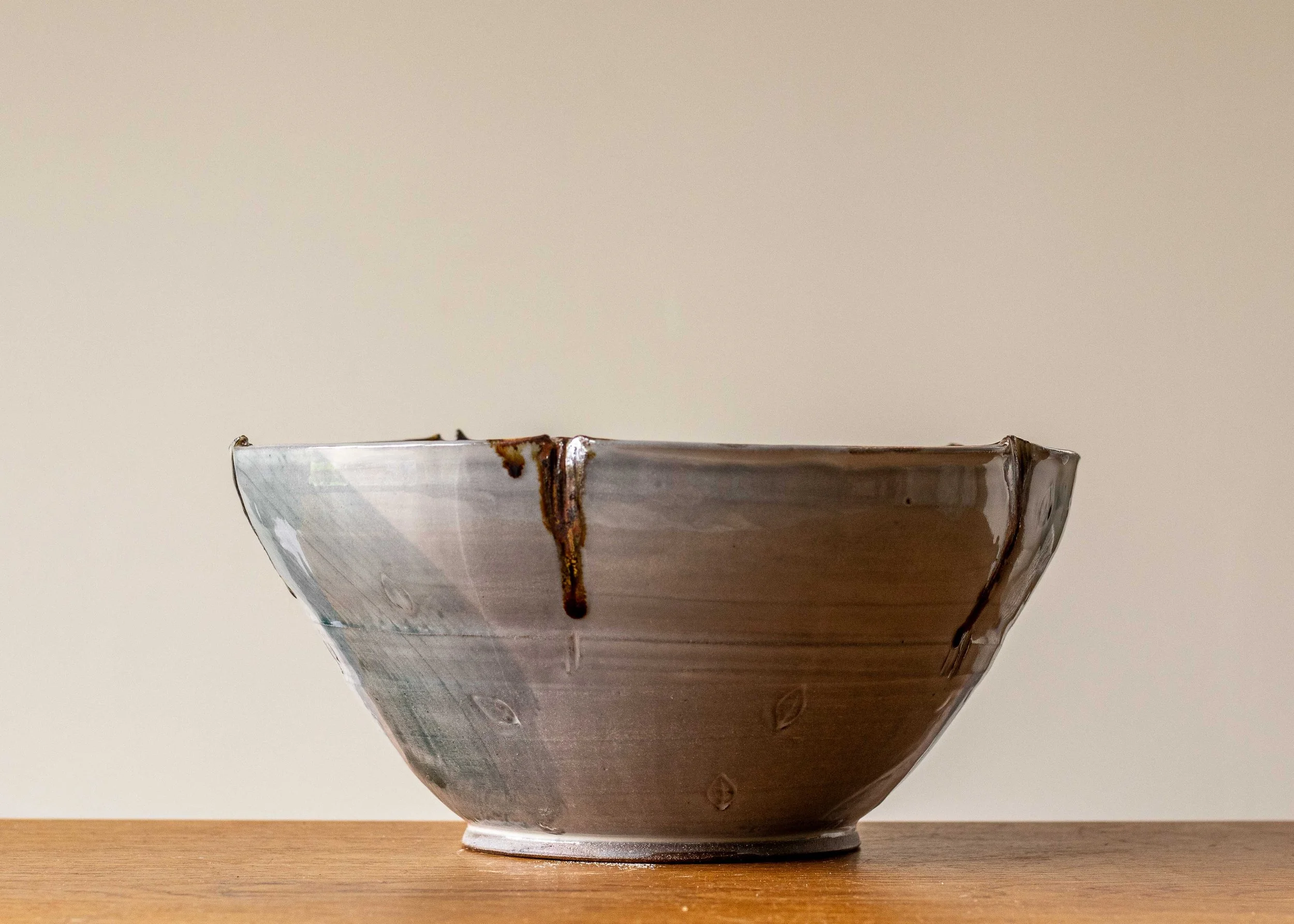 Large Thrown and Altered Bowl, Turquoise and Brown Decoration, New Work, view 4.jpg