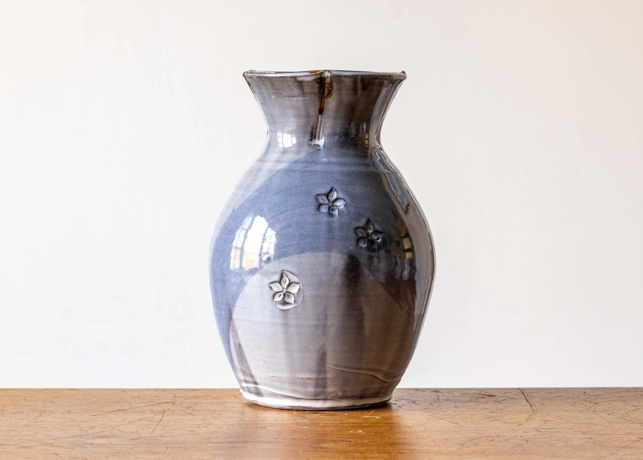 Handmade Pottery Vase with Blue Brush Marks, view 1.jpg